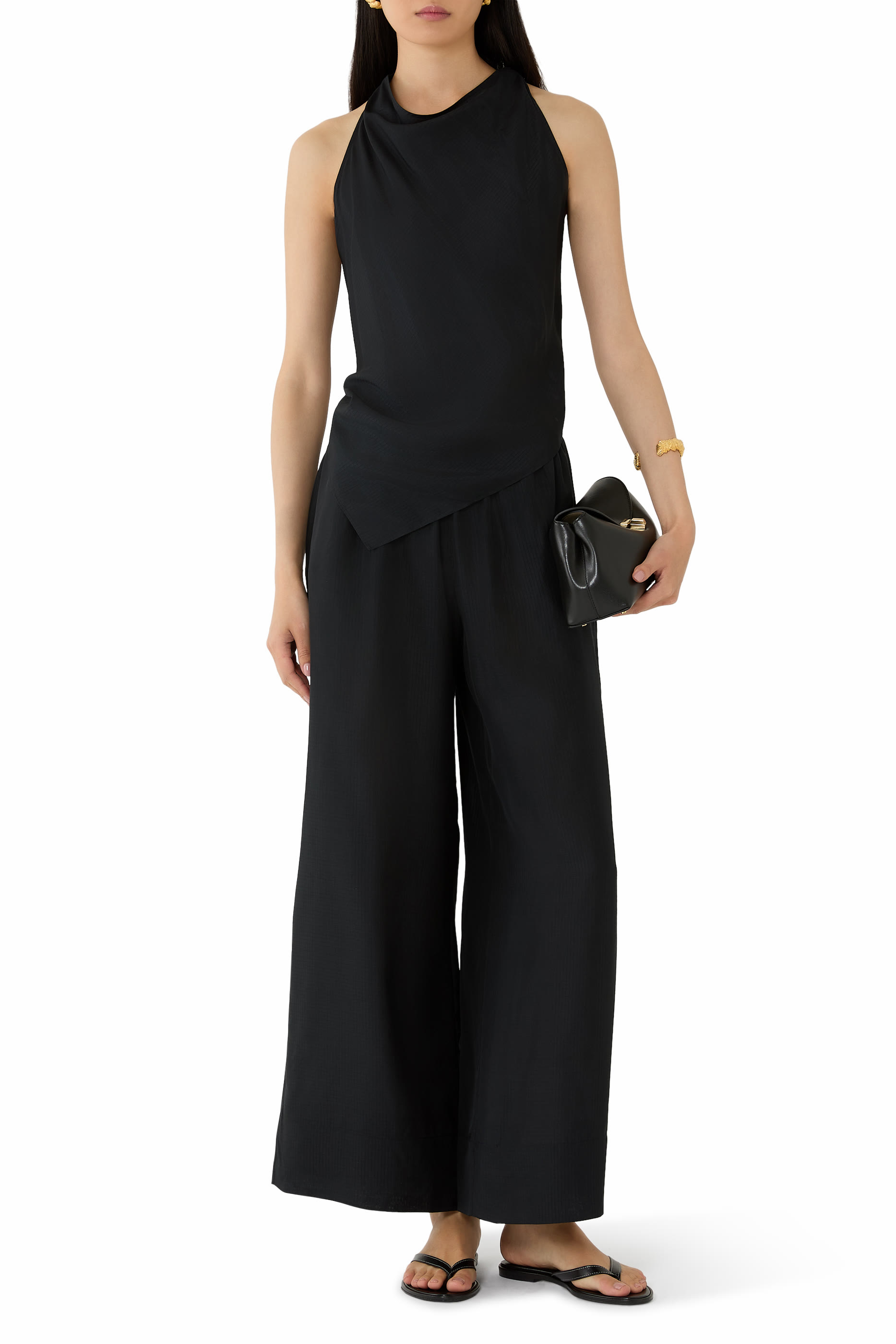 بنطال جريد بقصة مريحة حرير