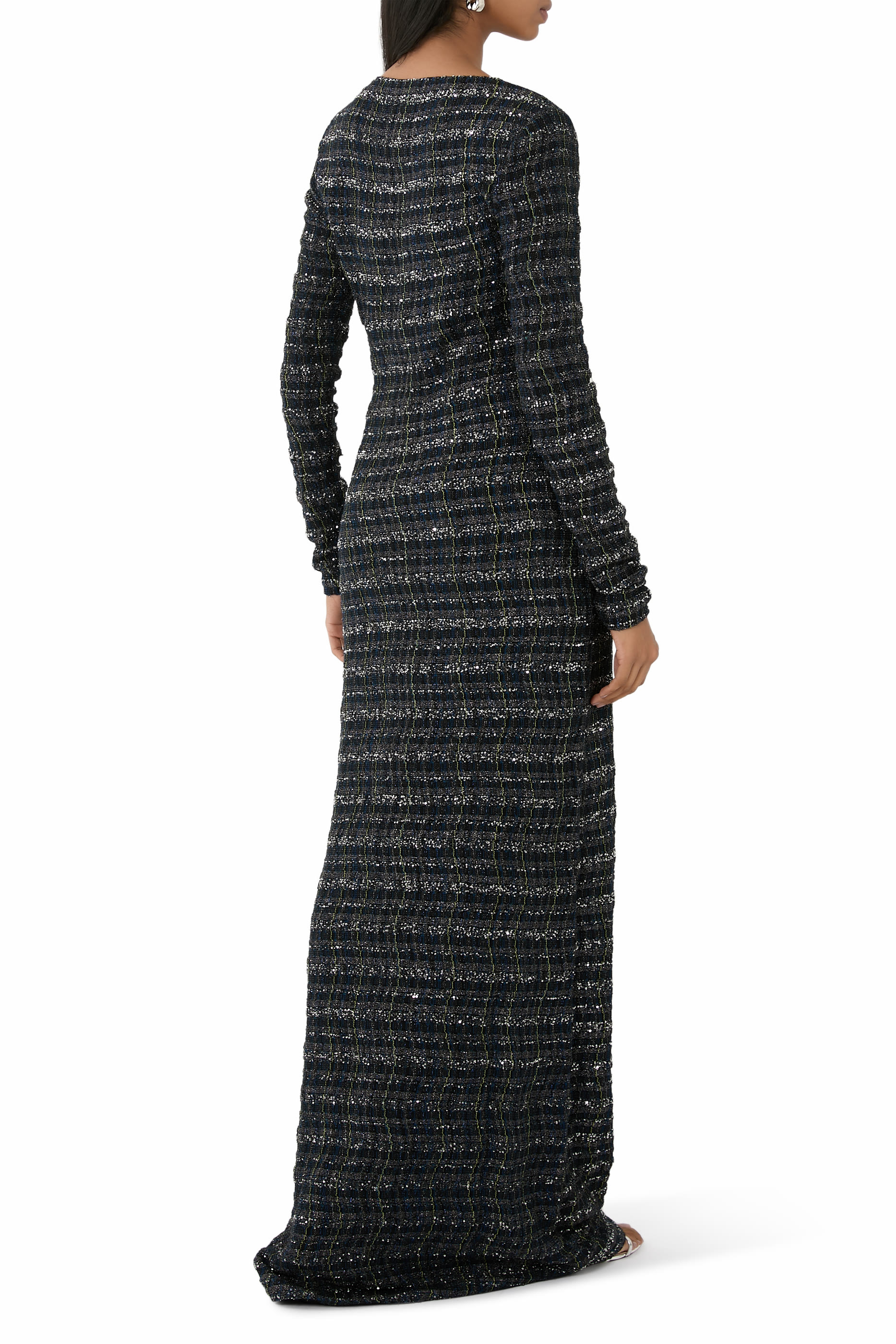 فستان كابيردوني طويل بنقشة مربعات مموجة وترتر