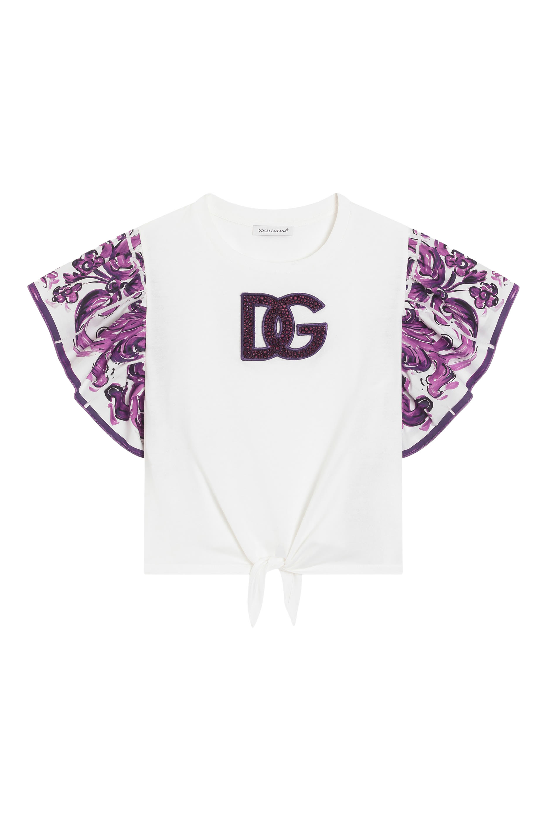 تيشيرت بأكمام قصيرة وطبعة مايوليكا بوبلين للأطفال