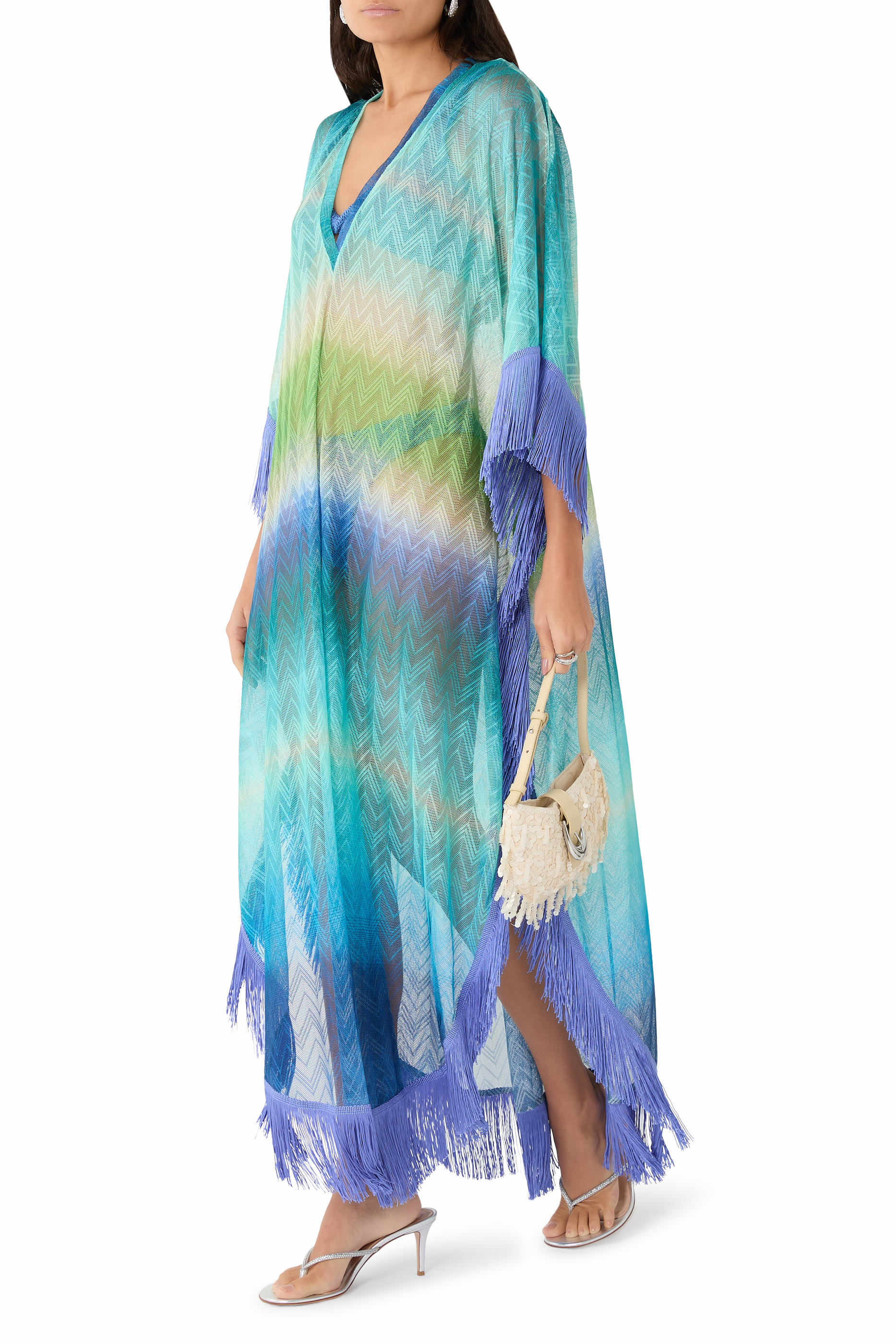 قفطان طويل بشرابات للإرتداء فوق ملابس السباحة