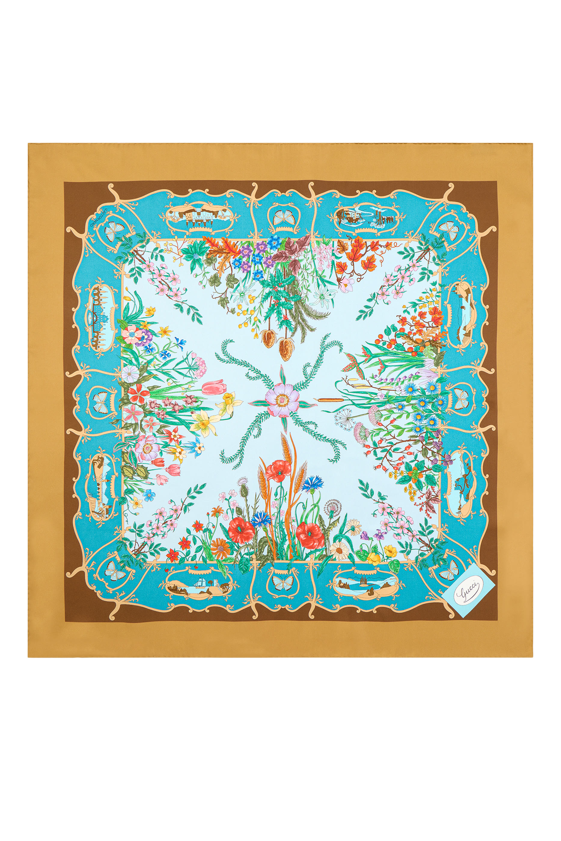 وشاح مربع بطبعات حرير تويل 