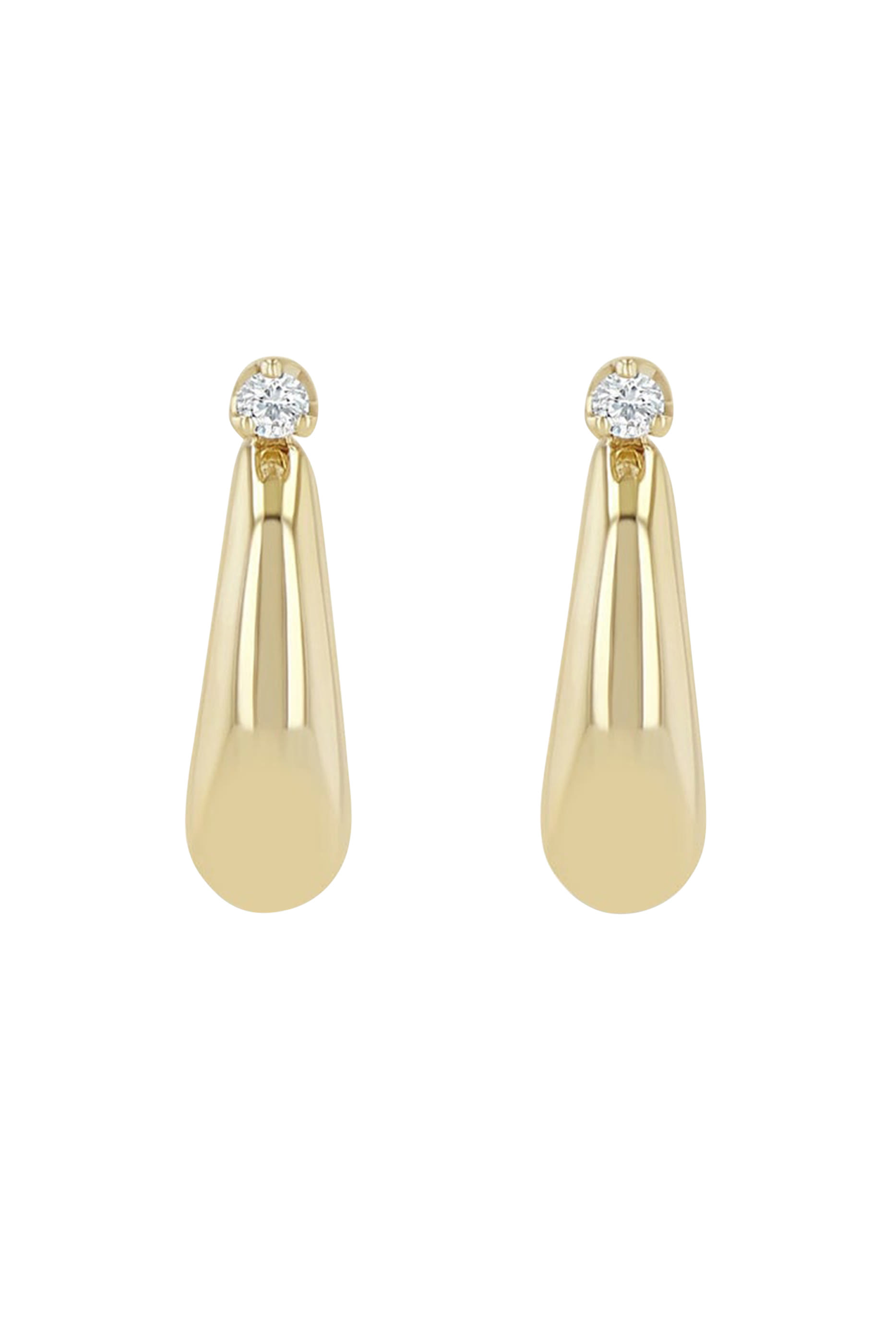 أقراط دائرية بتصميم منفوخ مدبب بمشبك مفصلي، ذهب عيار 14 والماس