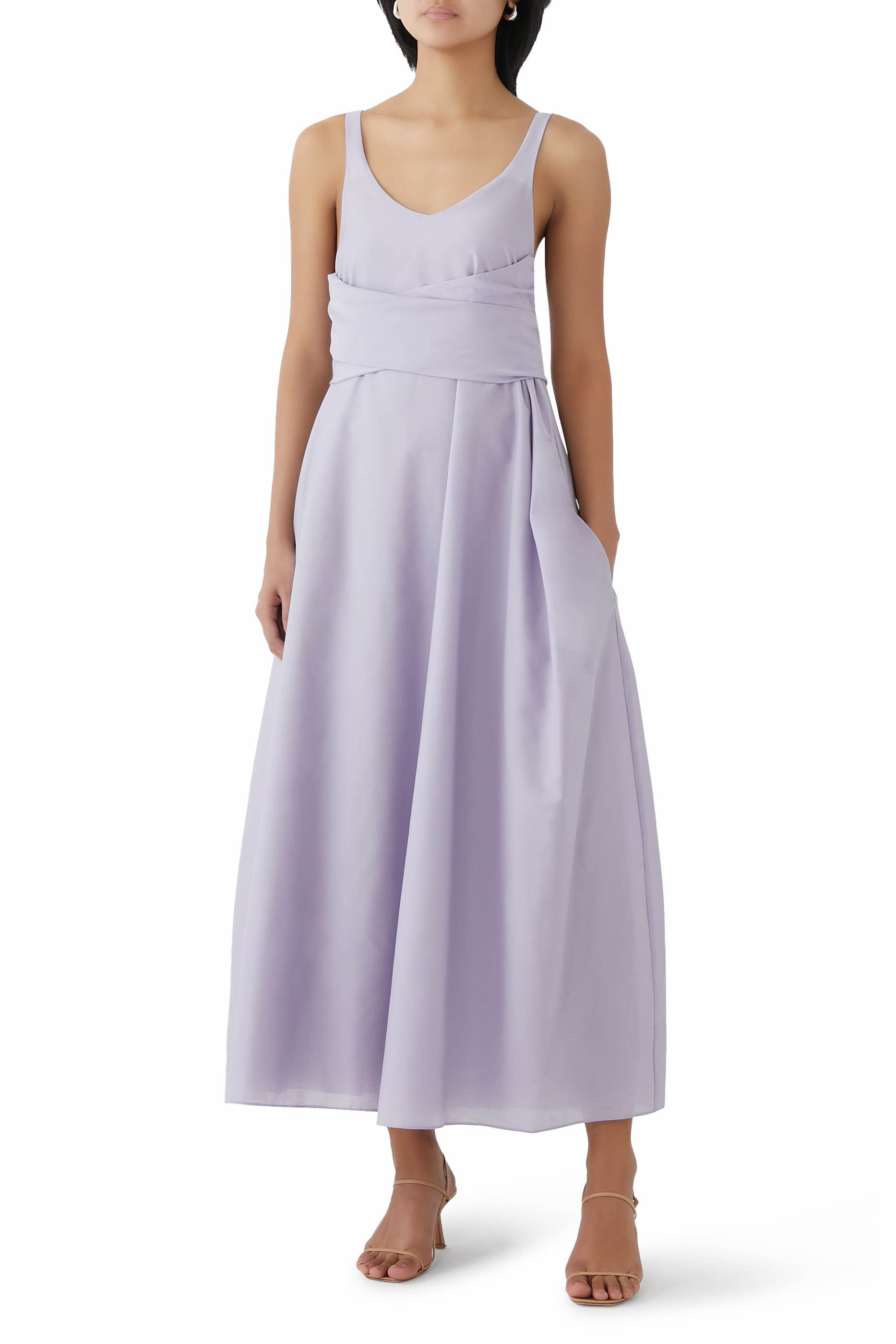 فستان متوسط الطول بخصر بتصميم ملفوف