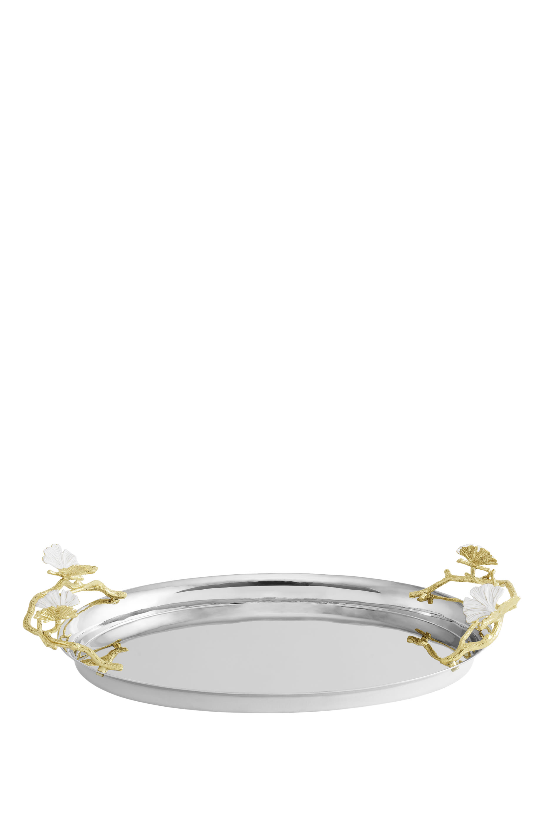 صينية متوسطة بفراشات وجنكة بلون ذهبي