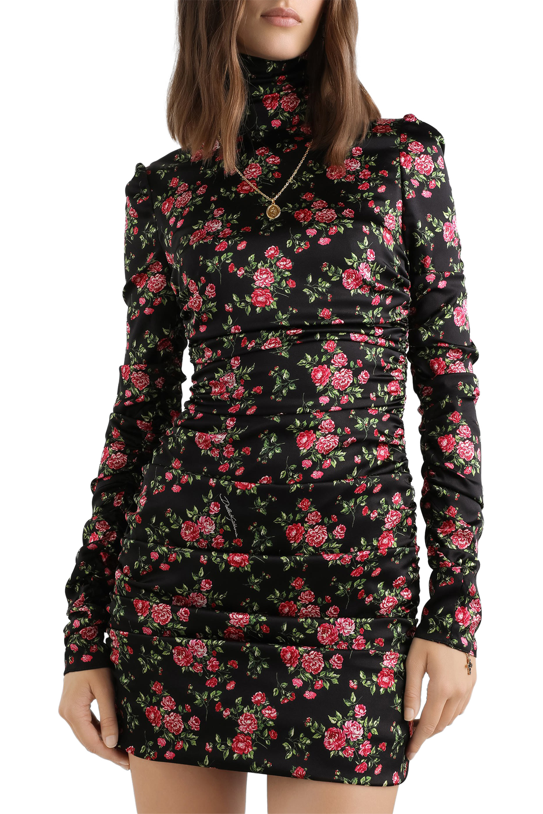 فستان طويل بطبعة ورود صغيرة ساتان