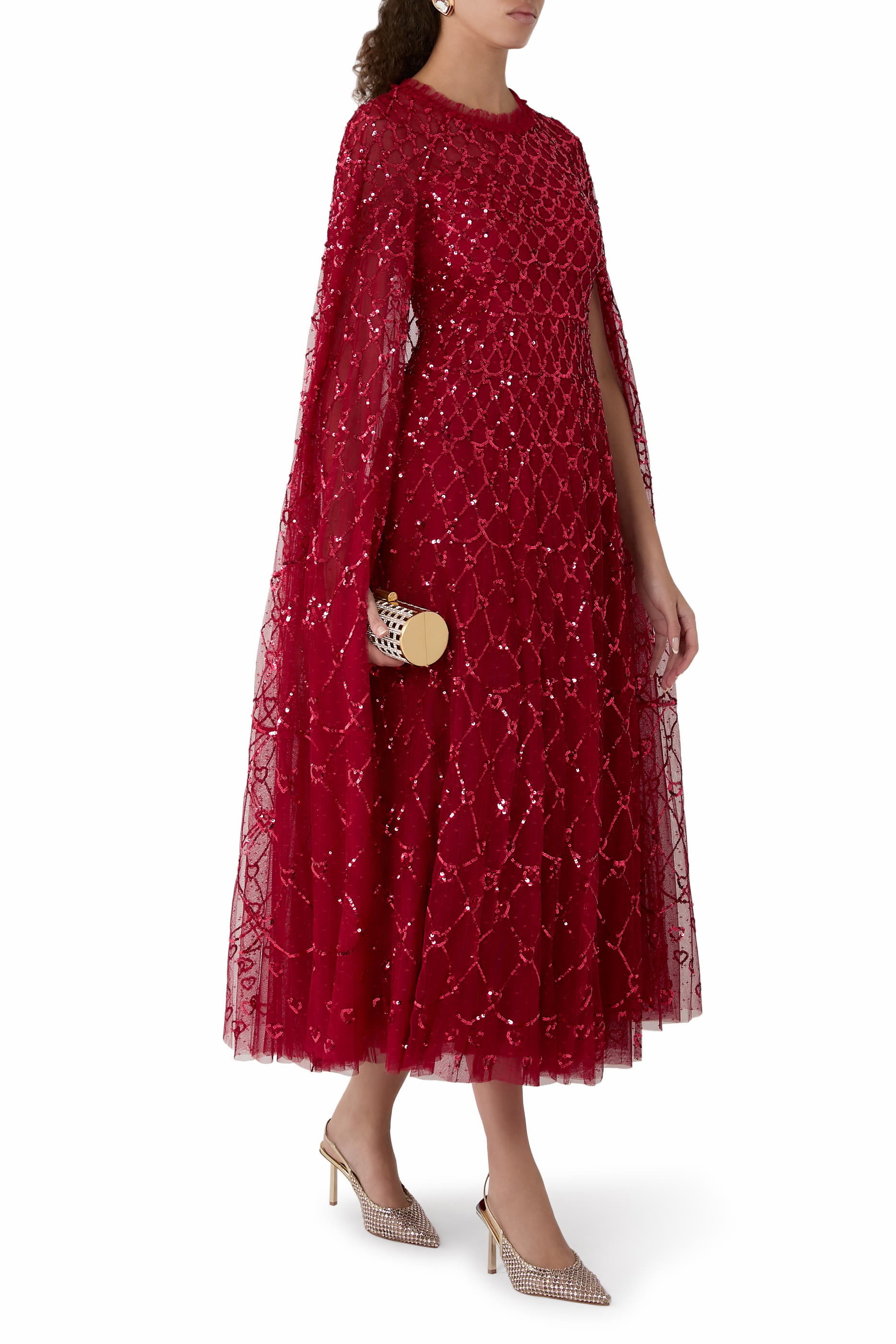 فستان سهرة بطول الكاحل بتصميم شبكي على شكل قلب