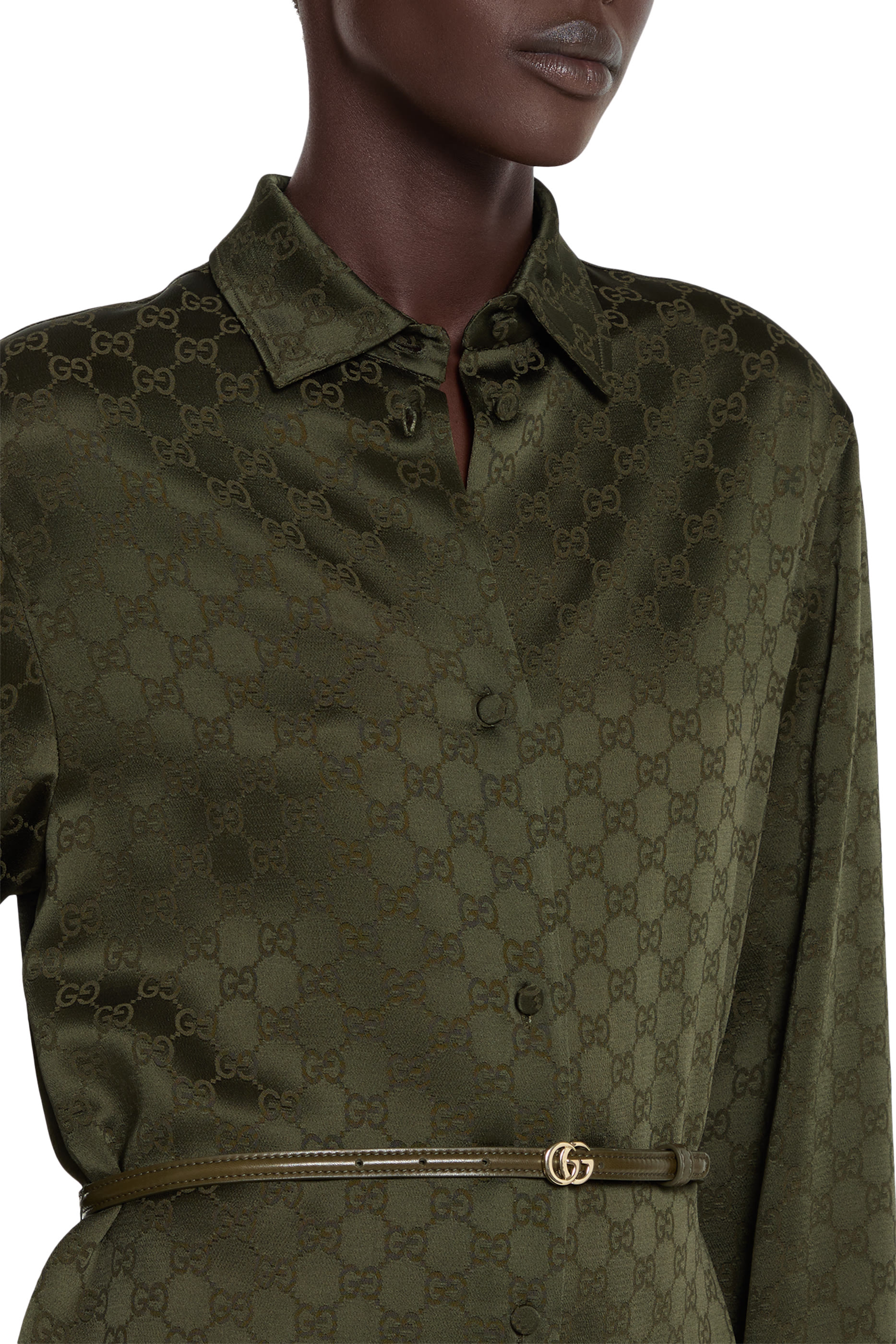 فستان بنمط قميص بنقشة حرفي شعار الماركة