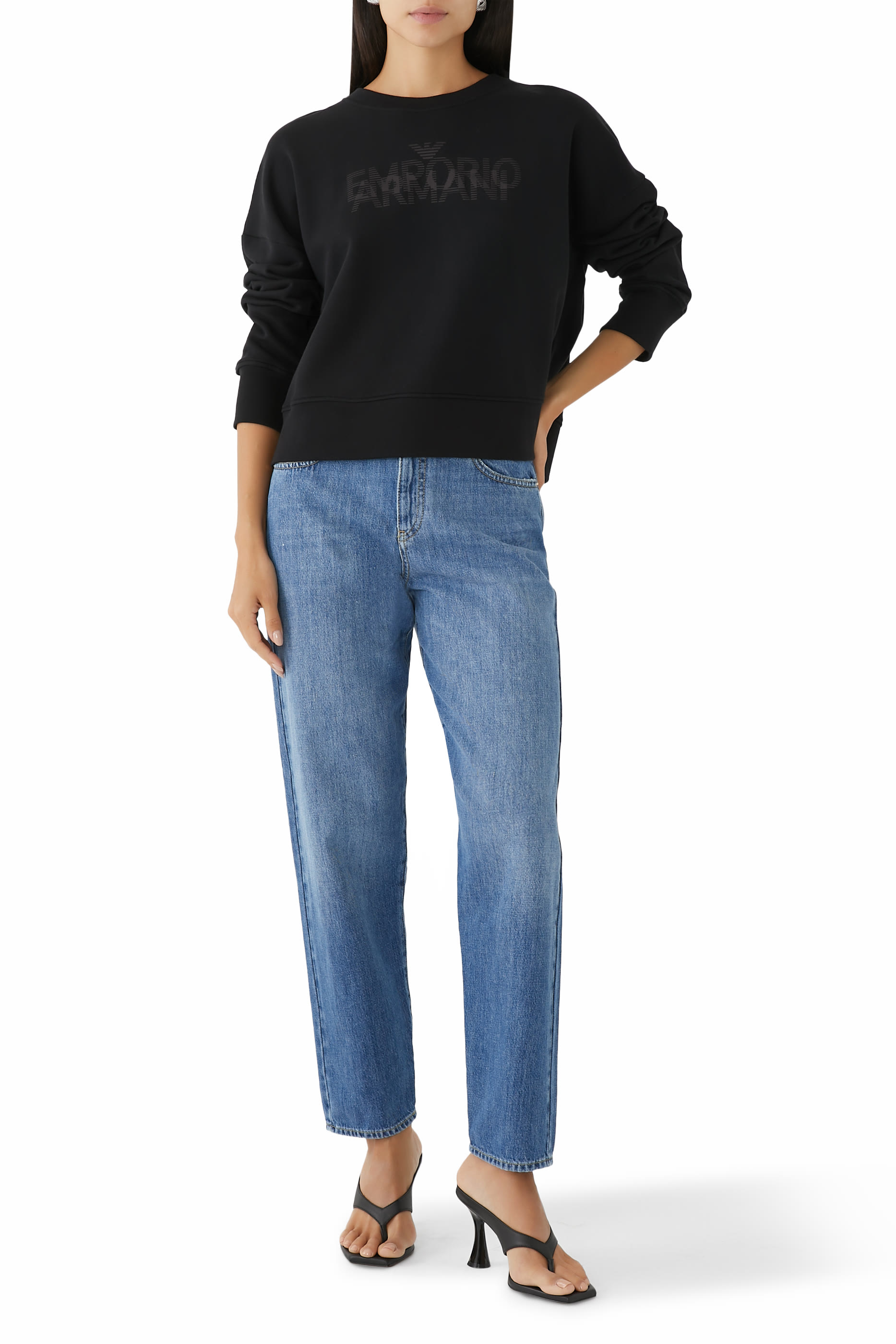 بنطال جينز 90 جي بقصة تضيق قليلاً باتجاه الحافة قطن دنيم