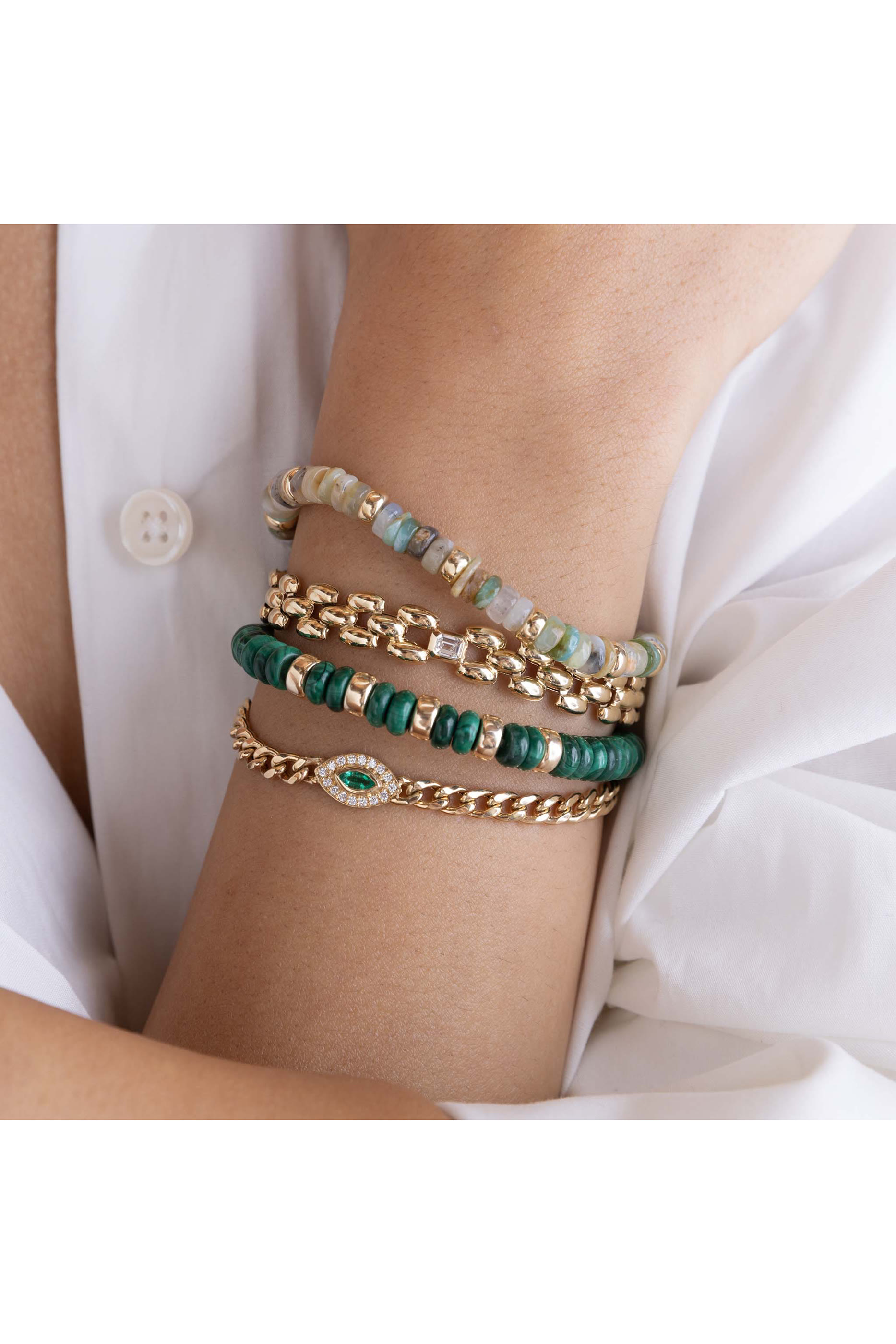 سوار خرز دائري مرصع بأحجار ملاكيت، ذهب أصفر عيار 14