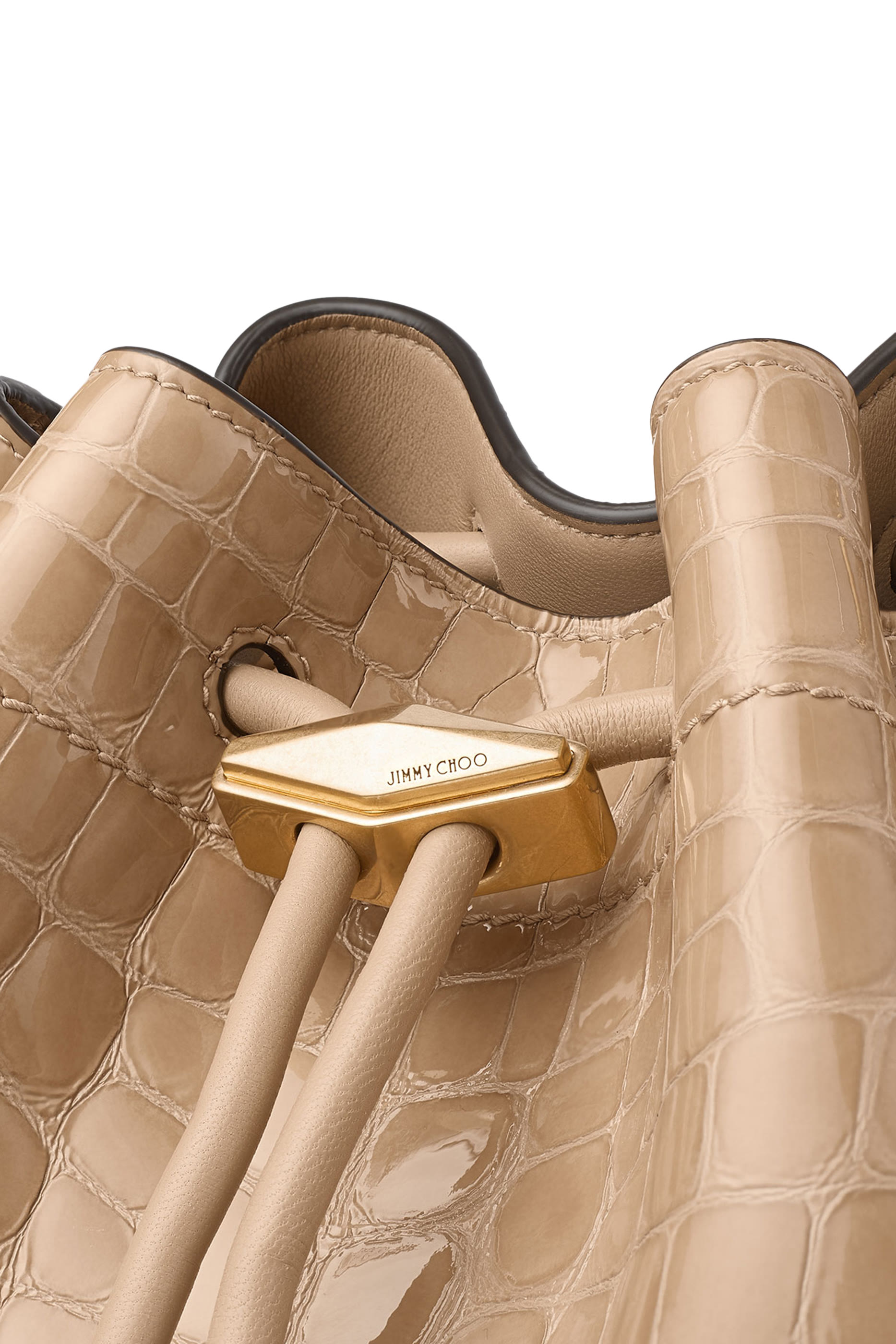 حقيبة متوسطة برباط تضييق جلد بنقشة جلد التمساح