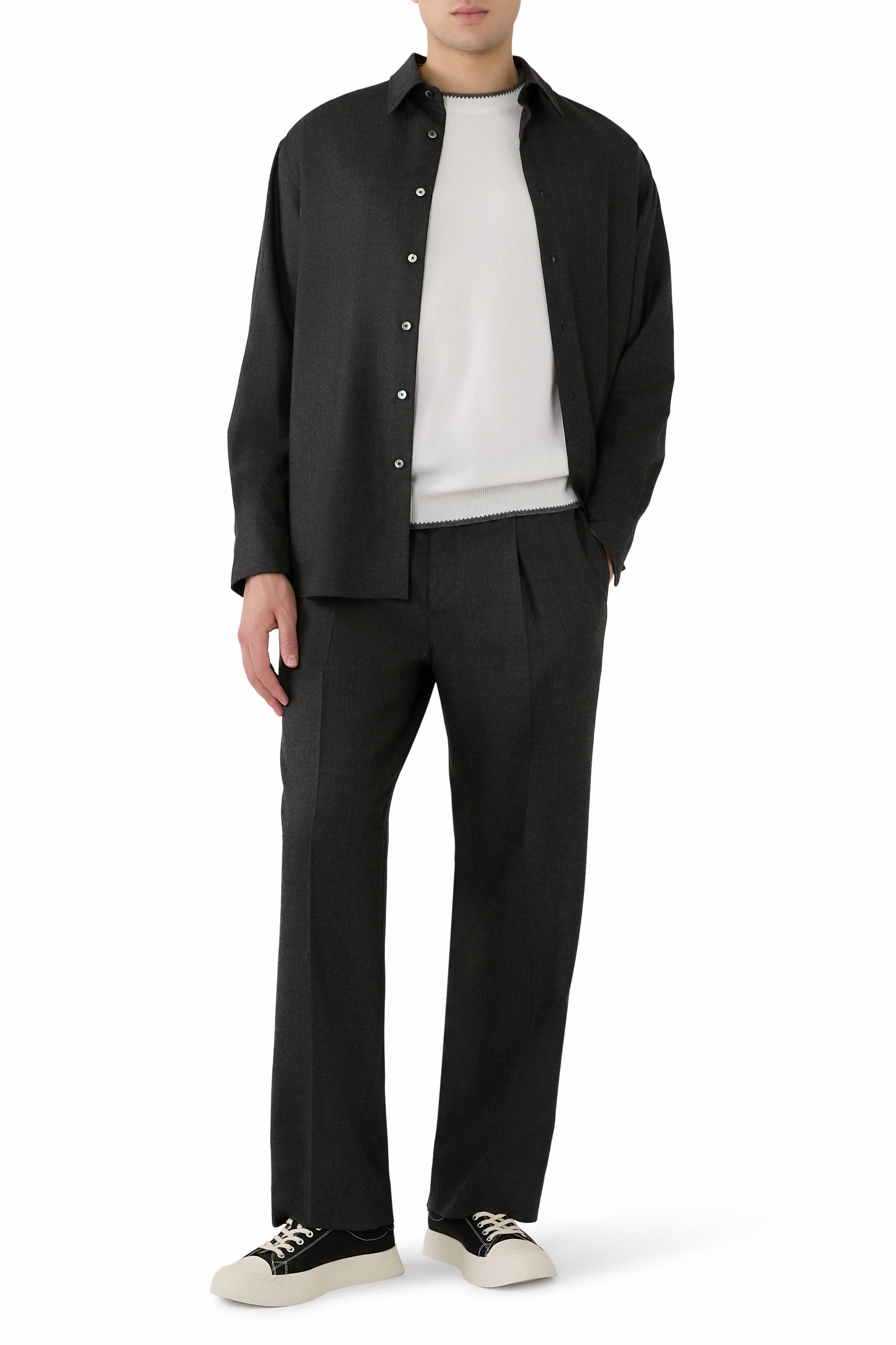 Contrast Trim Cashmere Crewneck