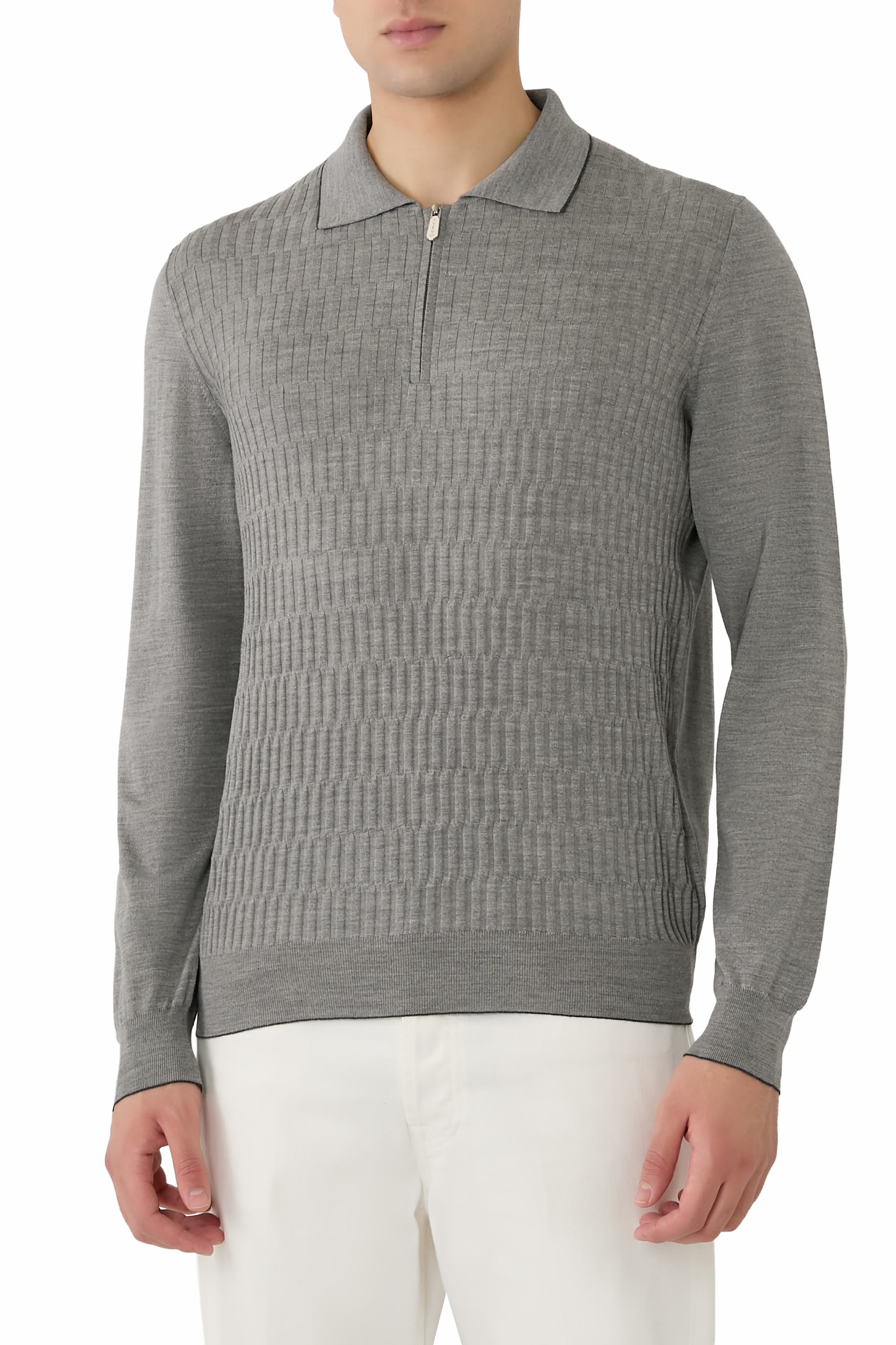 تيشيرت بولو بأكمام طويلة وسحاب