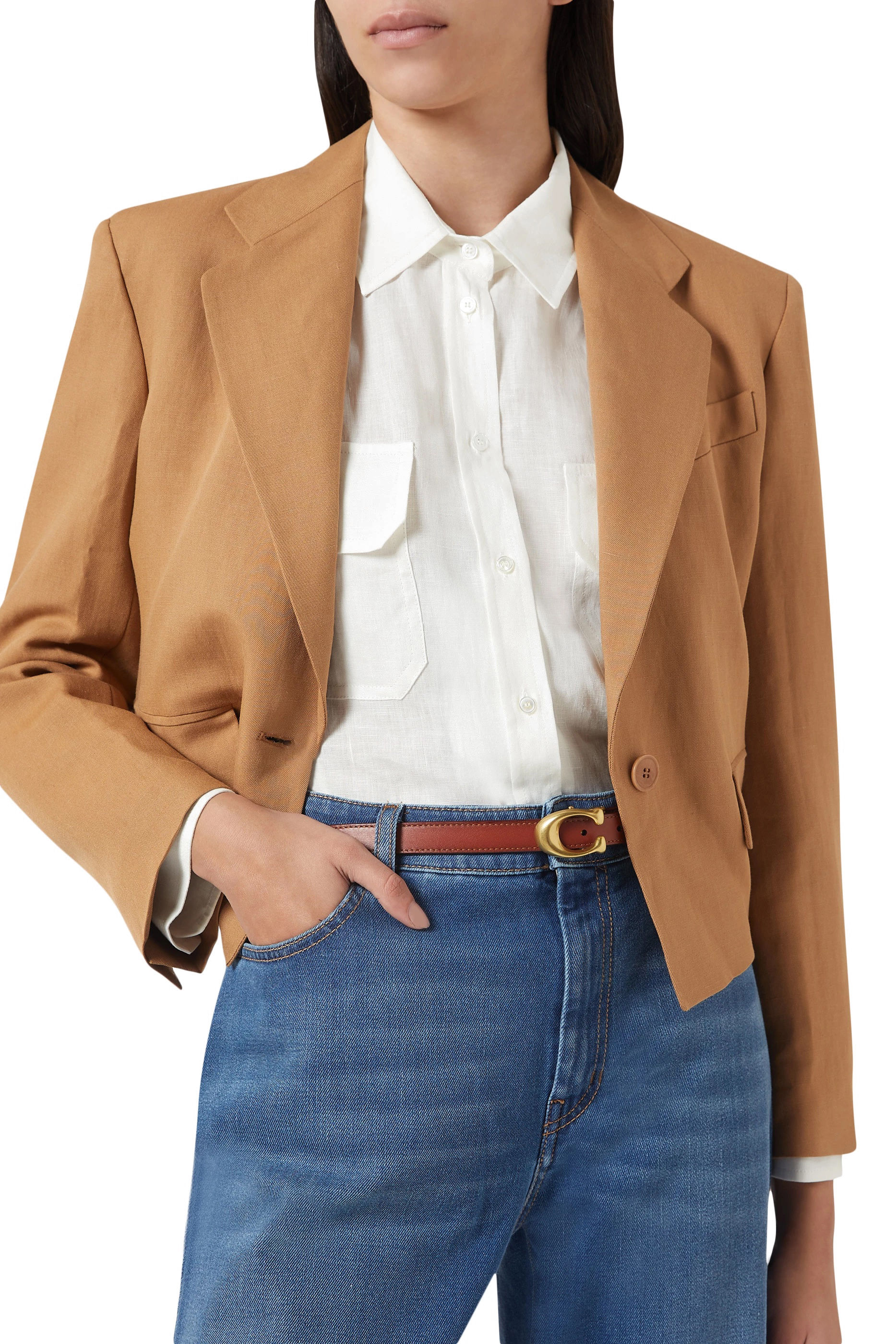 حزام بوجهين بإبزيم بشعار الماركة مصقول