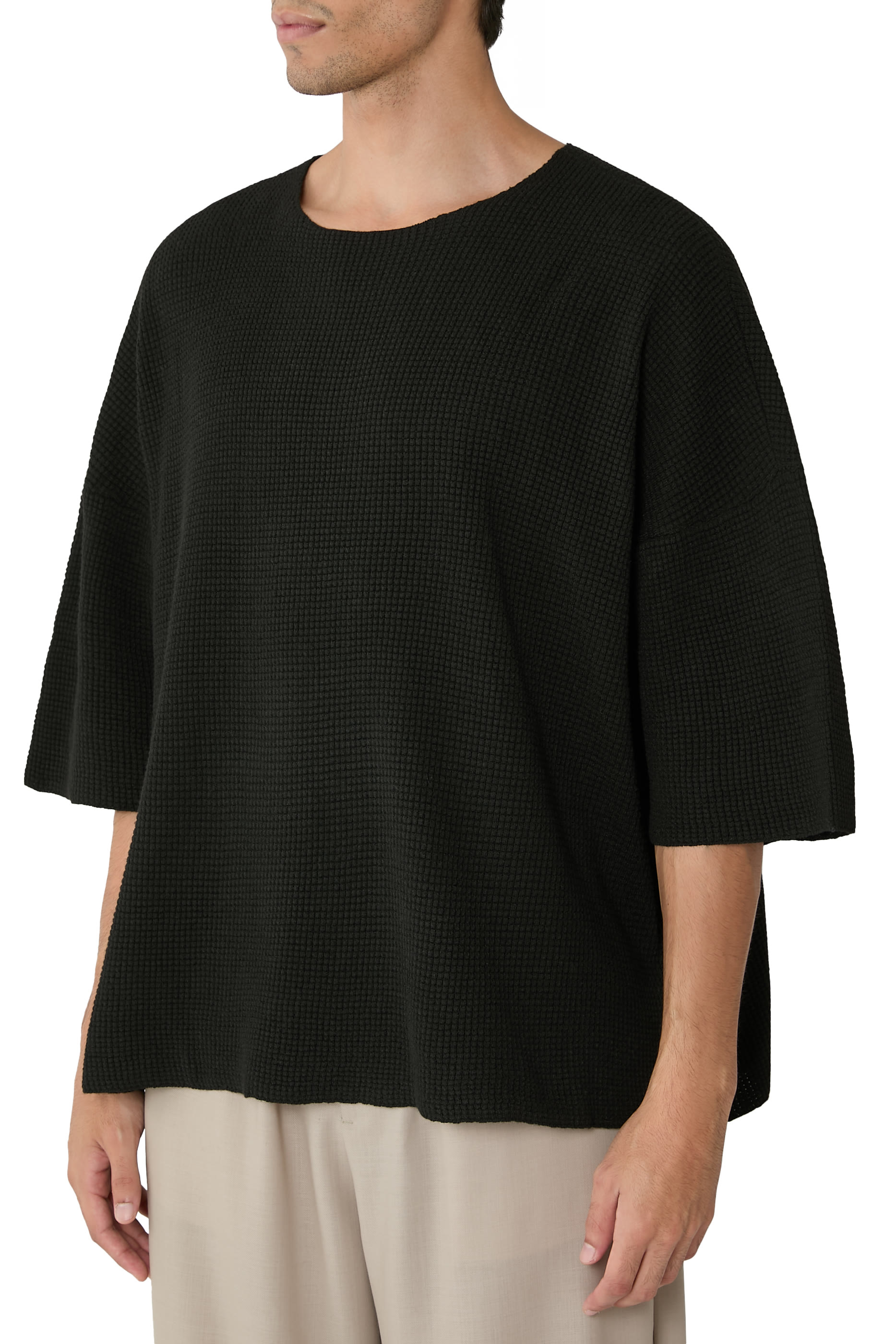 كنزة بأكمام قصيرة نسيج متشابك