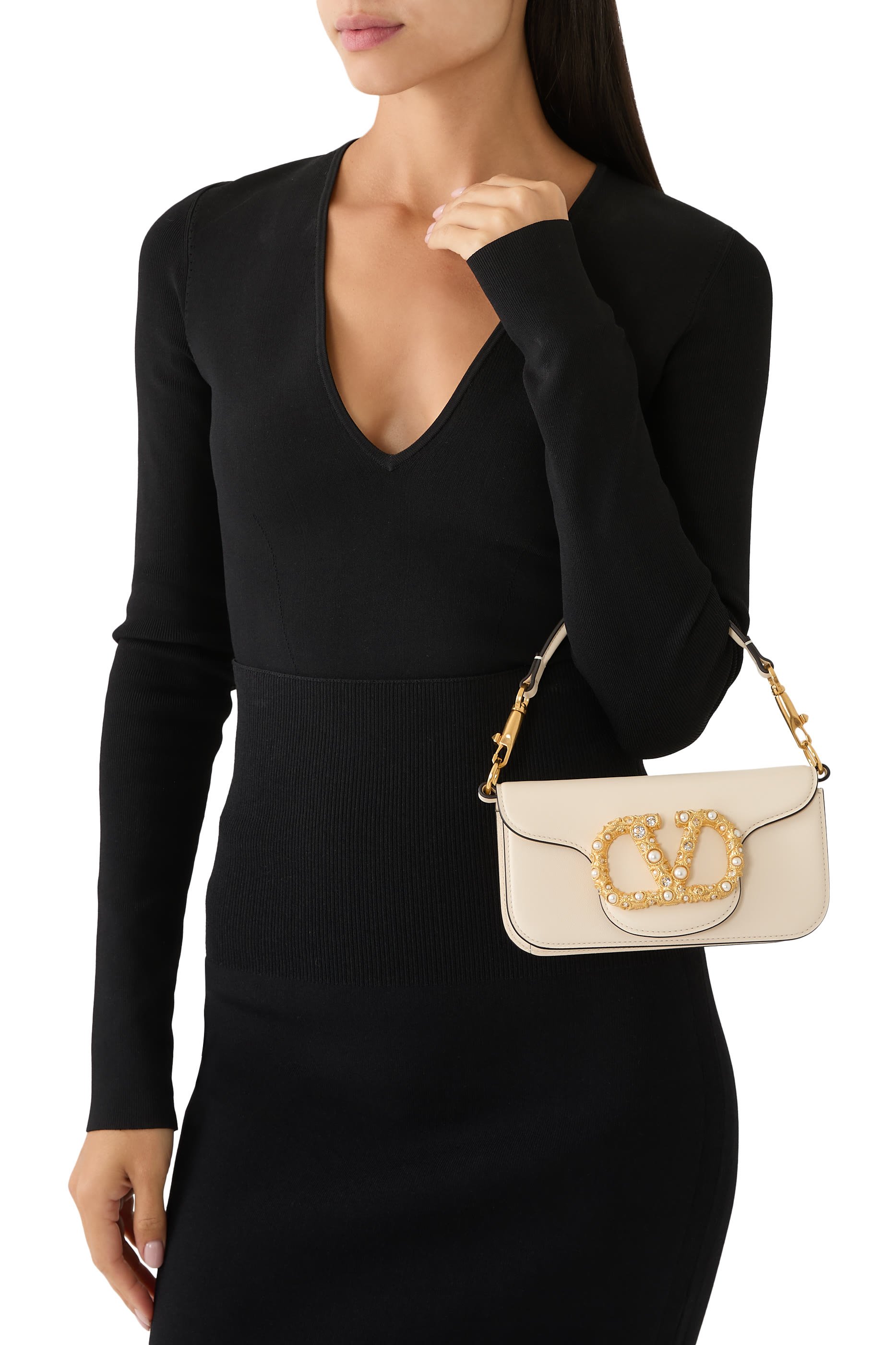 حقيبة كتف لوكو صغيرة بحلي شعار الماركة المرصعة بأحجار