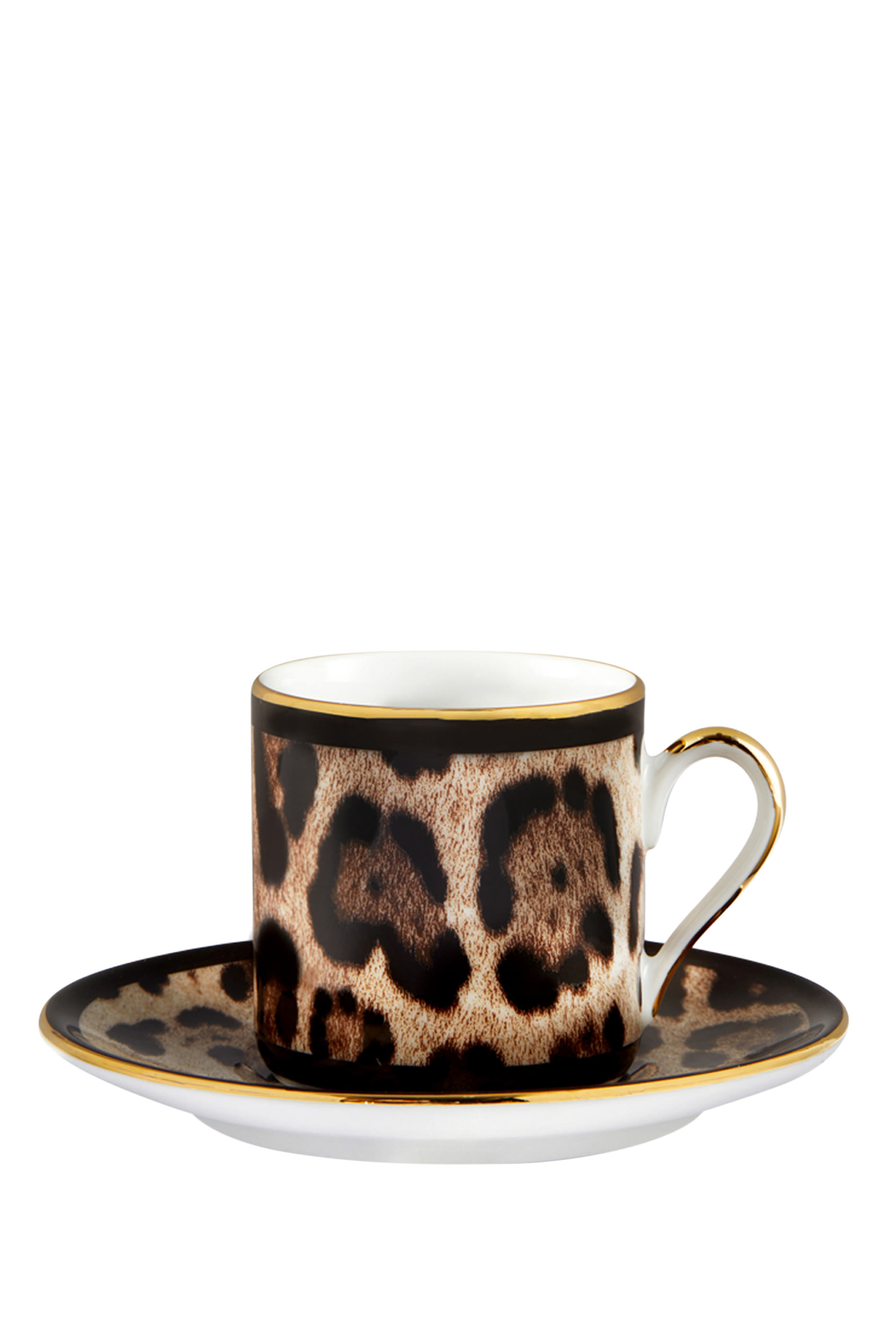 طقم فنجان قهوة وطبق بنقشة جلد فهد