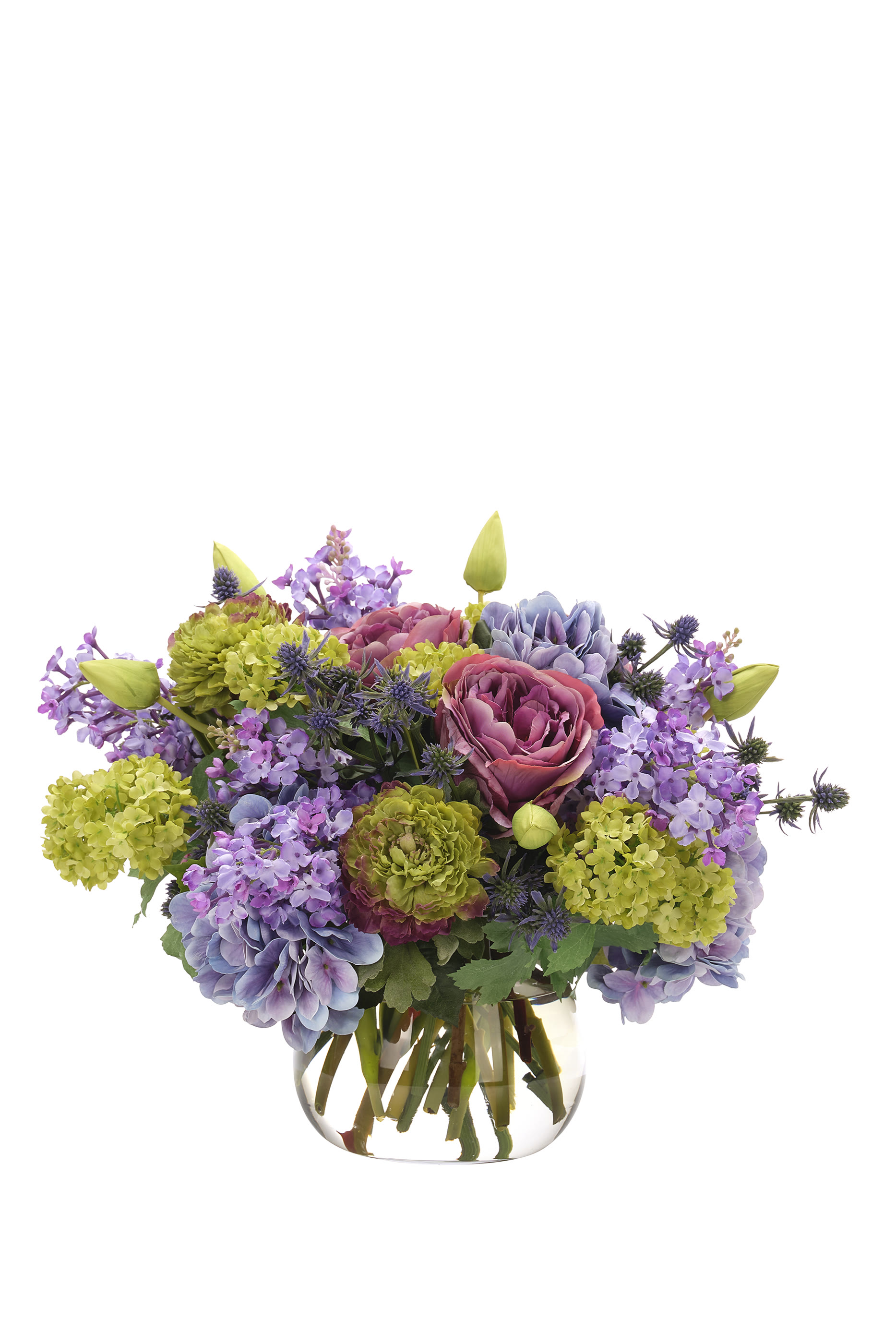 باقة ورود حريرية بتصميم لافندر وزهور بيضاء مستديرة حرير