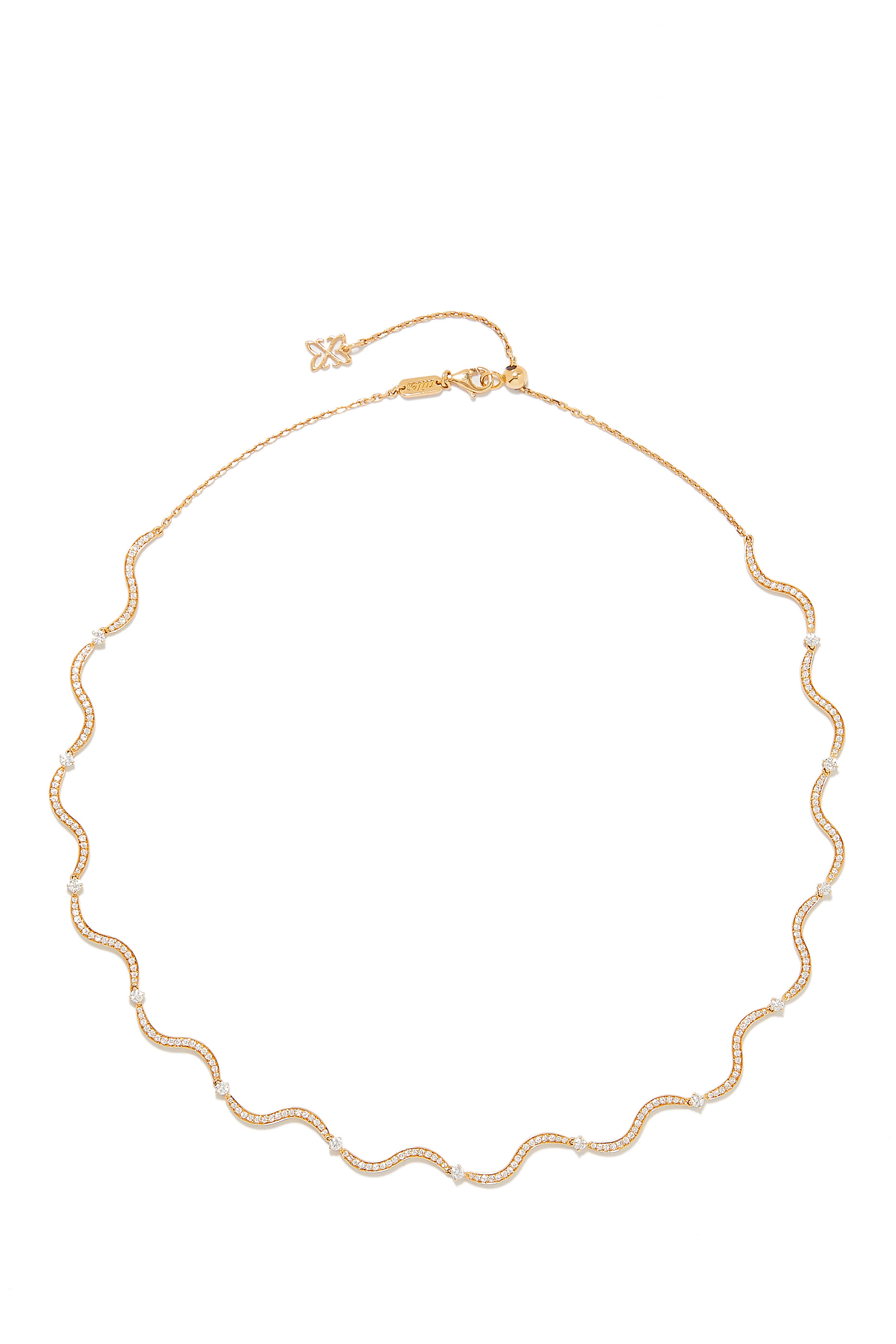 قلادة رقبة بتصميم مموج مرصعة كليا بالماس ذهب أصفر عيار 18