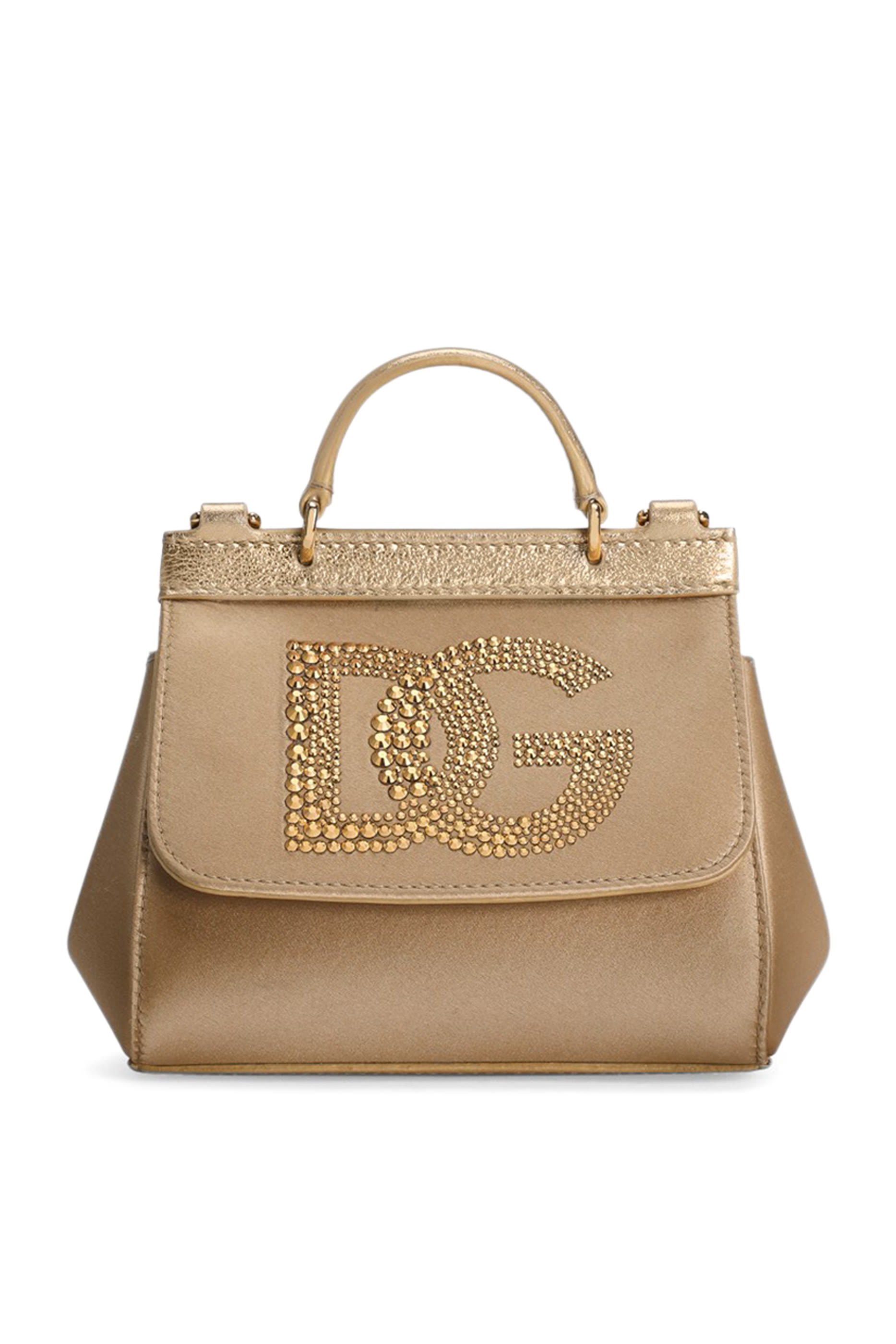 حقيبة سيسيلي جلد عجل لامع وساتان بشعار الماركة