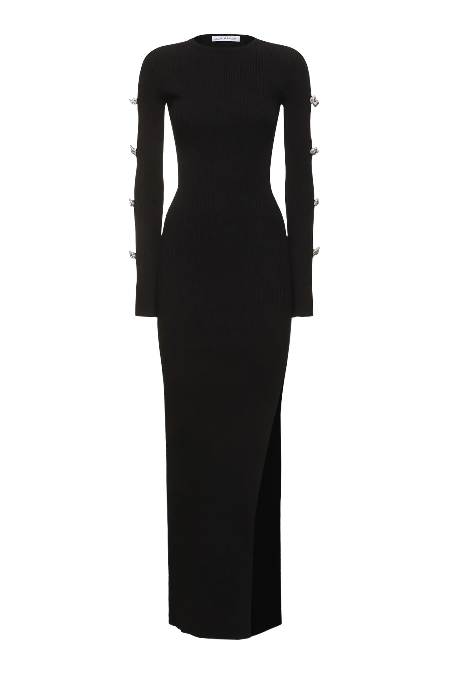 فستان طويل بأكمام مزينة بربطات فيونكة وبفتحات