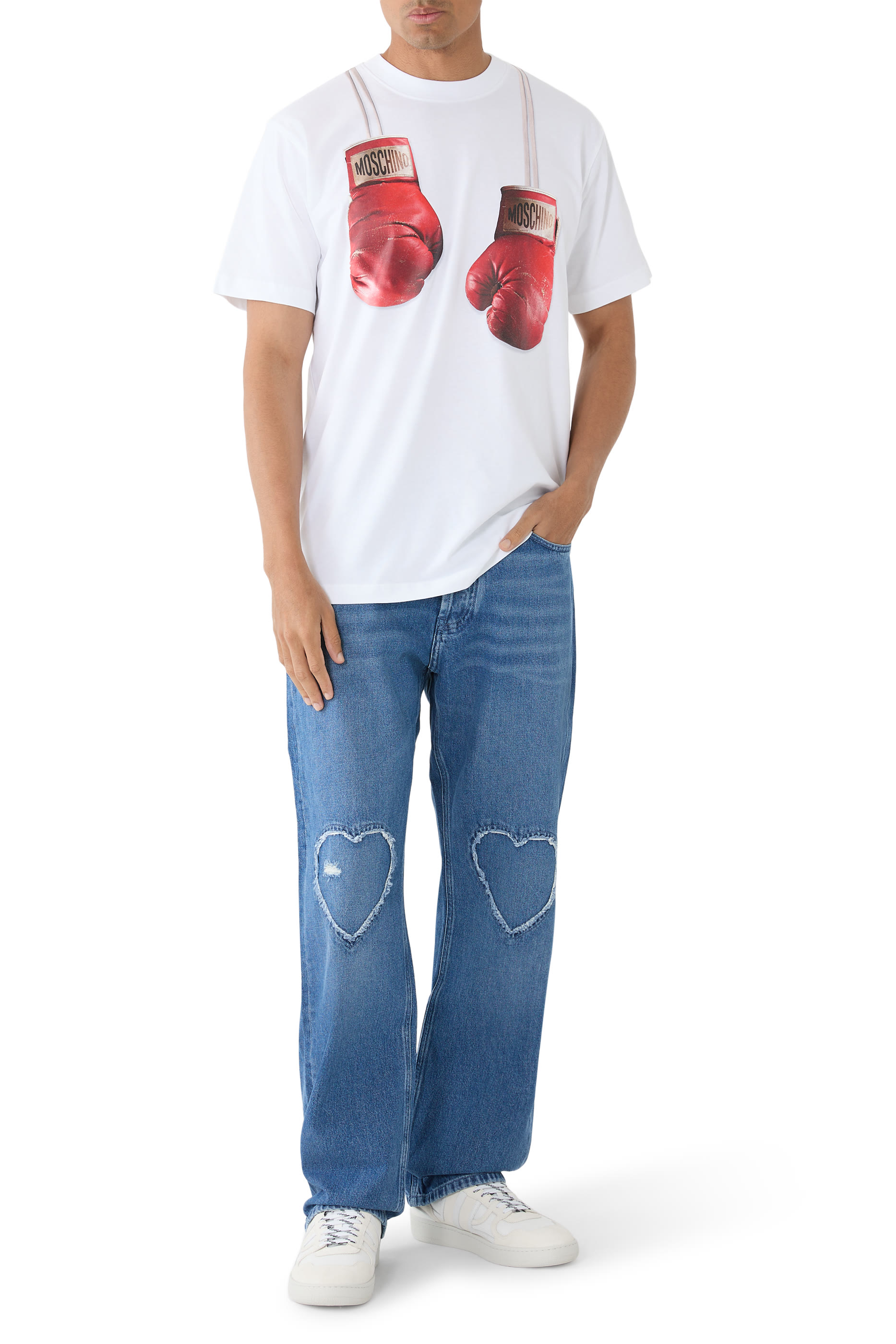 بنطال جينز بقصة ساق مستقيمة بنقشة قلوب دنيم