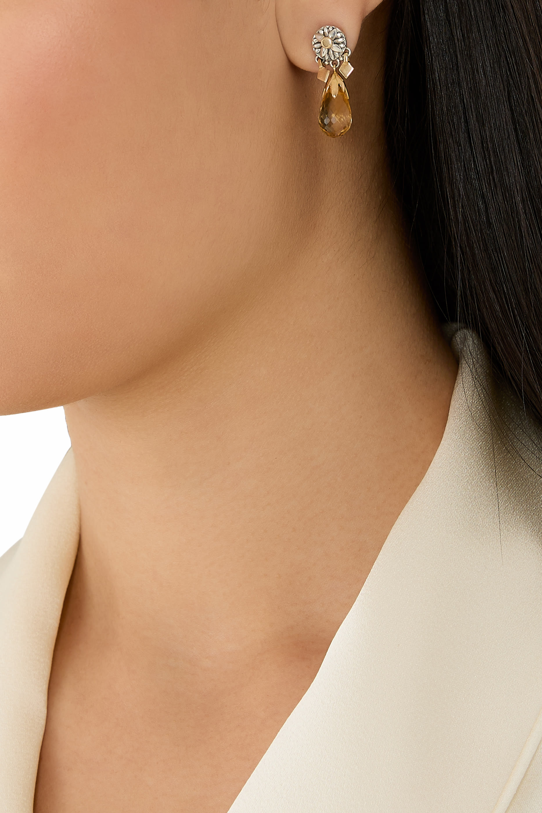 أقراط بريوليت مرصعة بالسترين، فضة استرلينية وذهب أصفر عيار 18