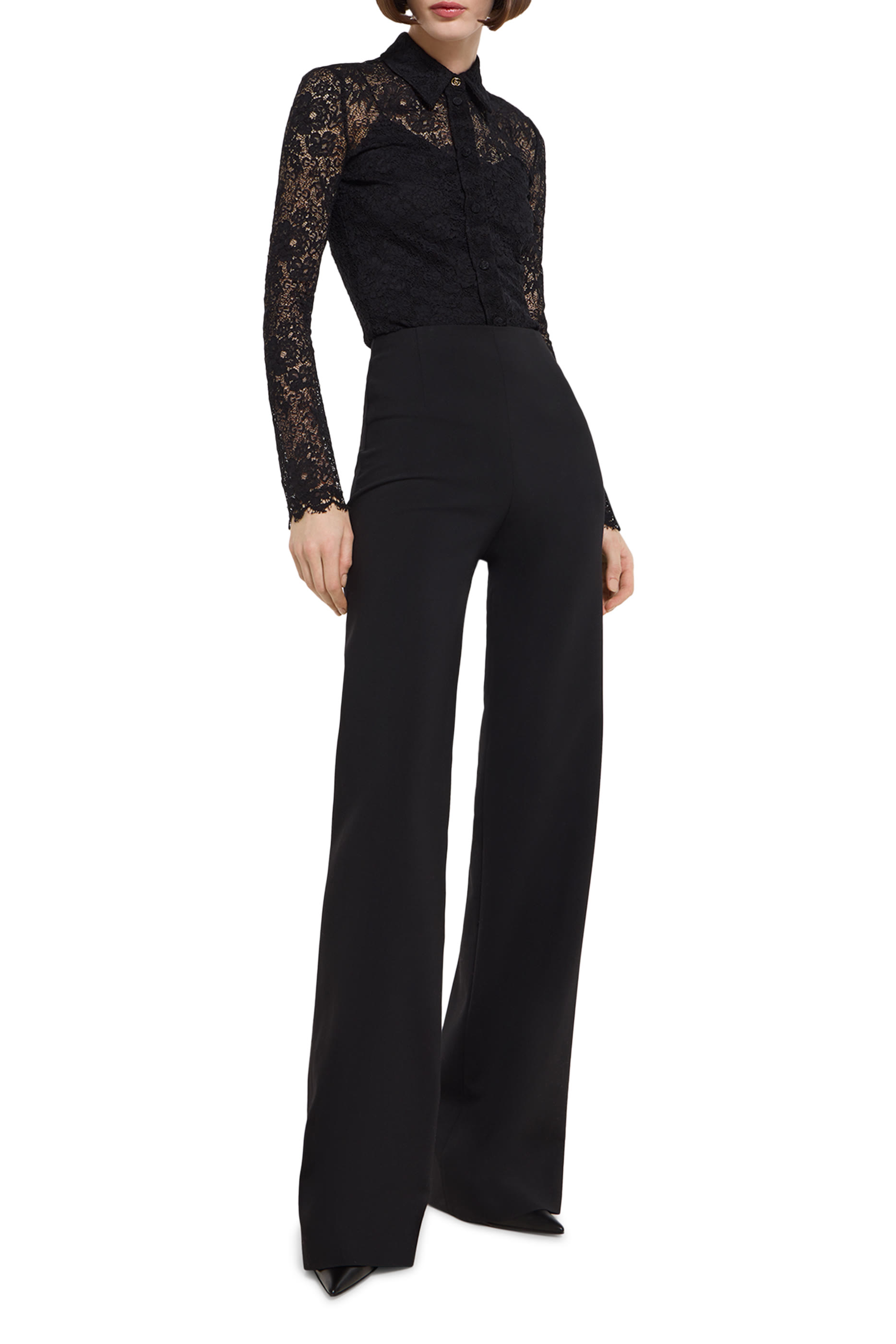 قميص بحلية حرفي شعار الماركة دانتيل مطاطي بنقشة زهور