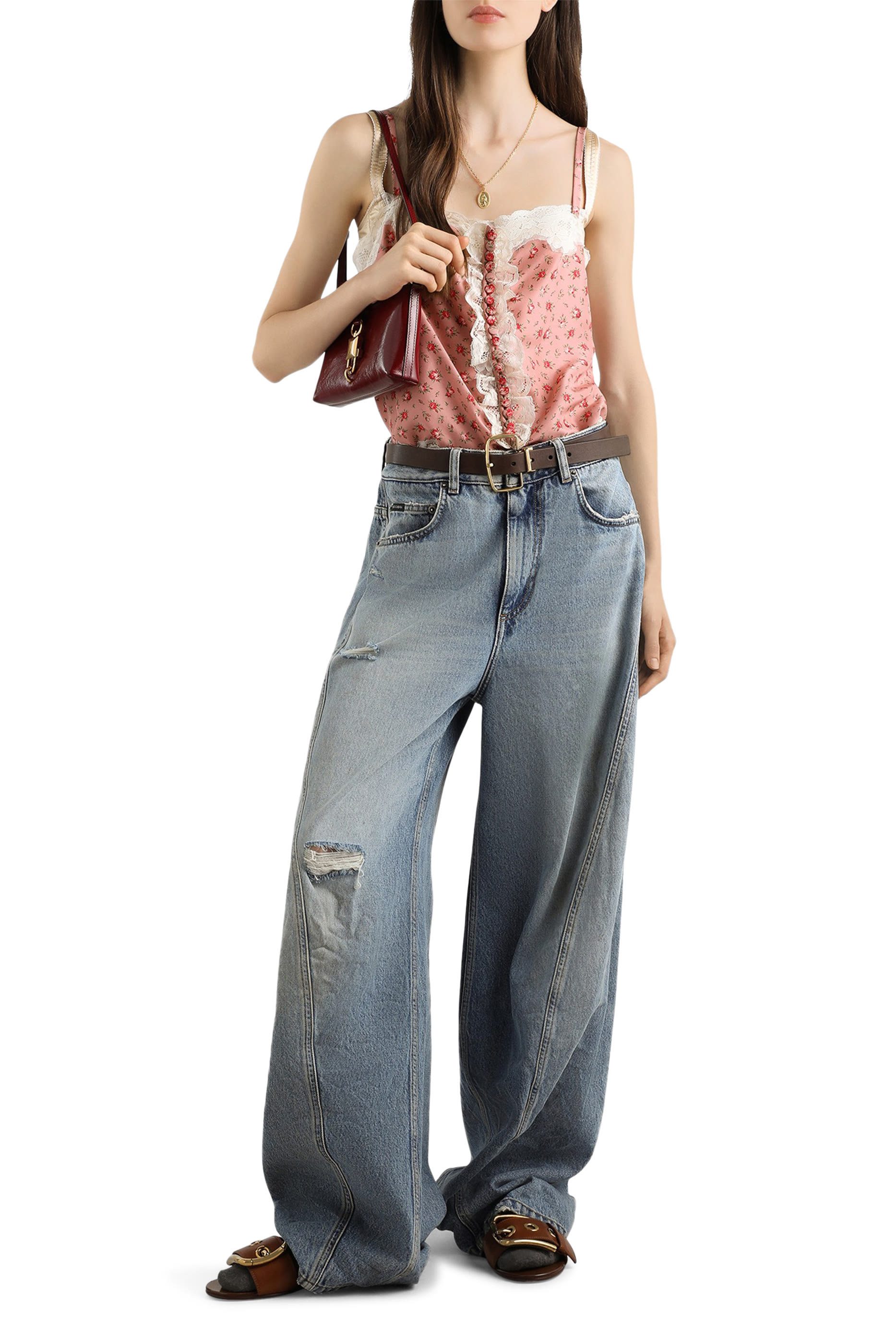 بلوزة بطبعة ورود صغيرة حرير