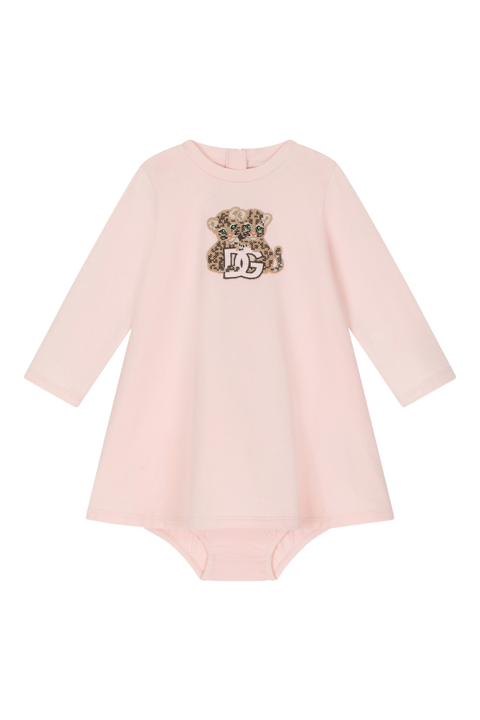 فستان متوسط الطول مزين كليا بنقشة شعار الماركة قماش متشابك للأطفال