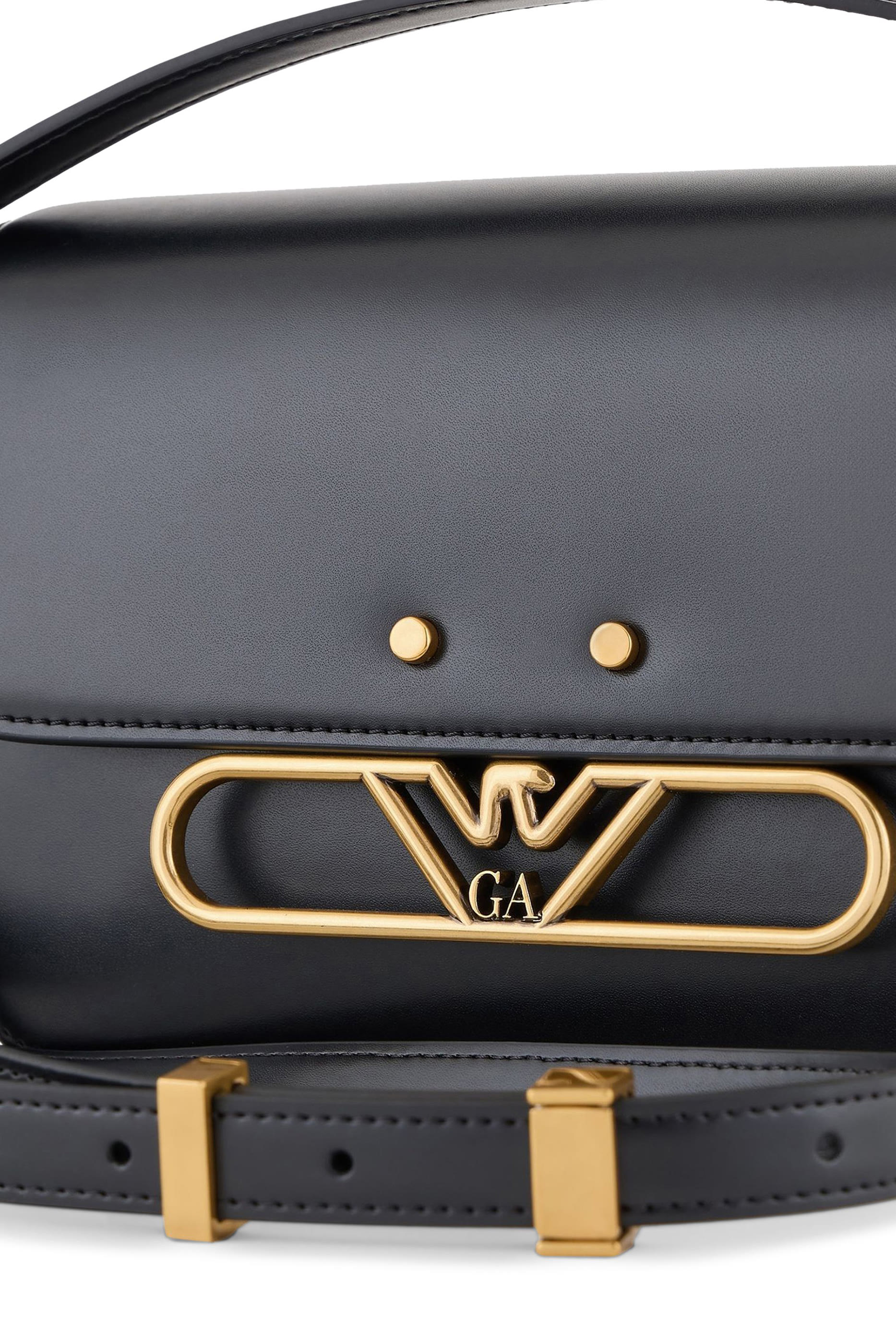 حقيبة كتف بحلية معدنية بشعار الماركة جلد ناعم