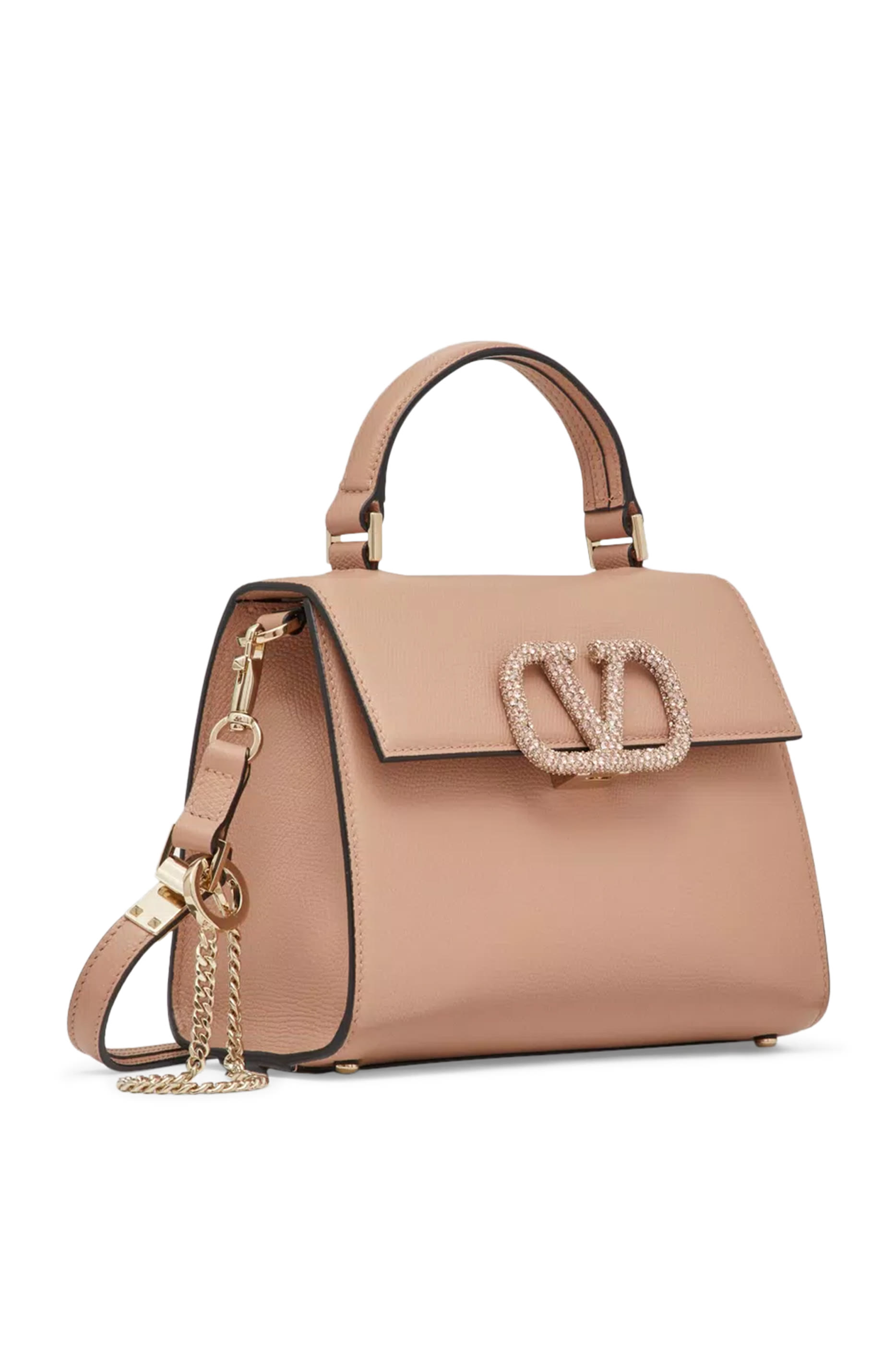 حقيبة يد صغيرة بشعار الماركة المرصع بأحجار براقة