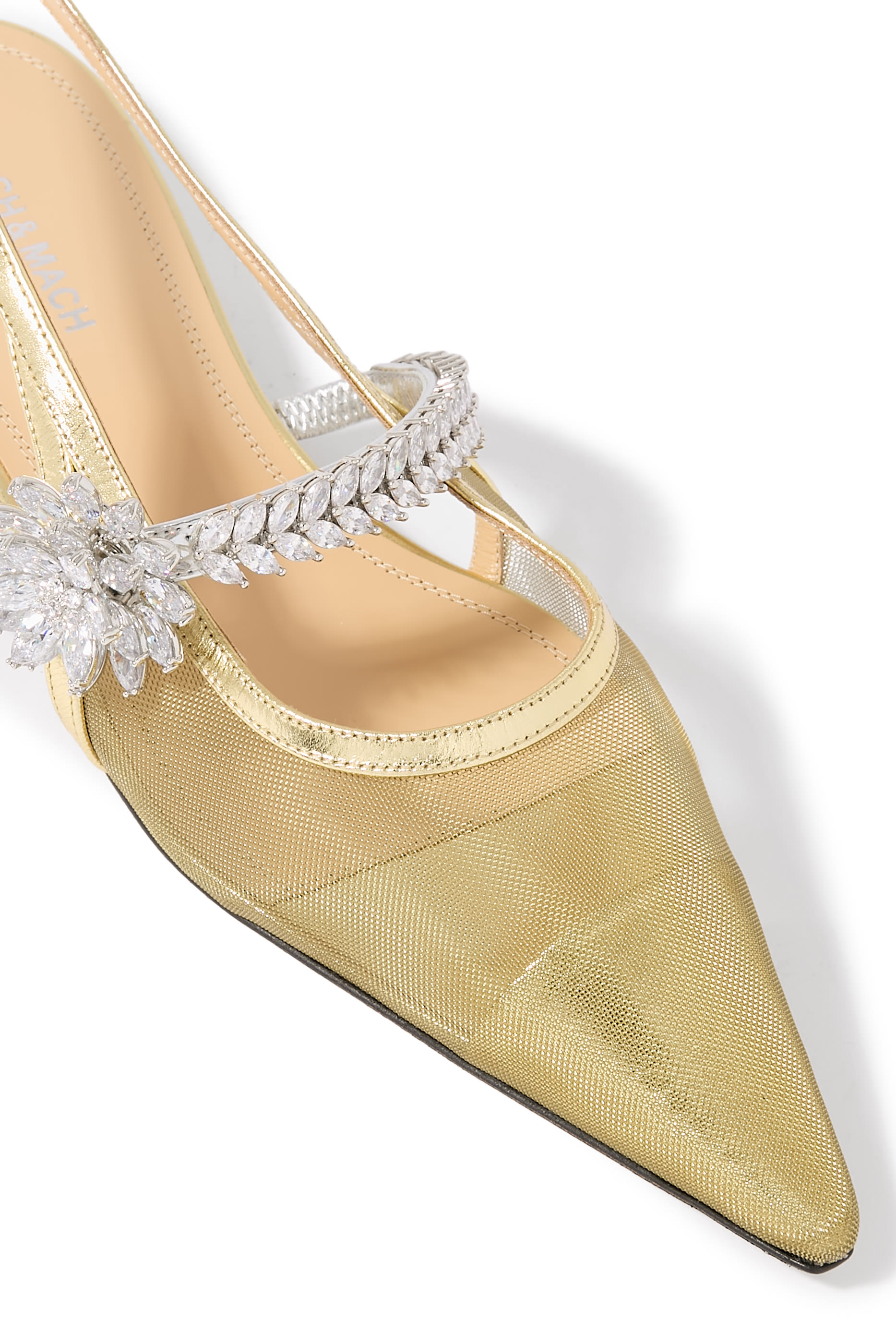 حذاء بنعل مسطح مزين بزهرة لوتس قماش شبكي