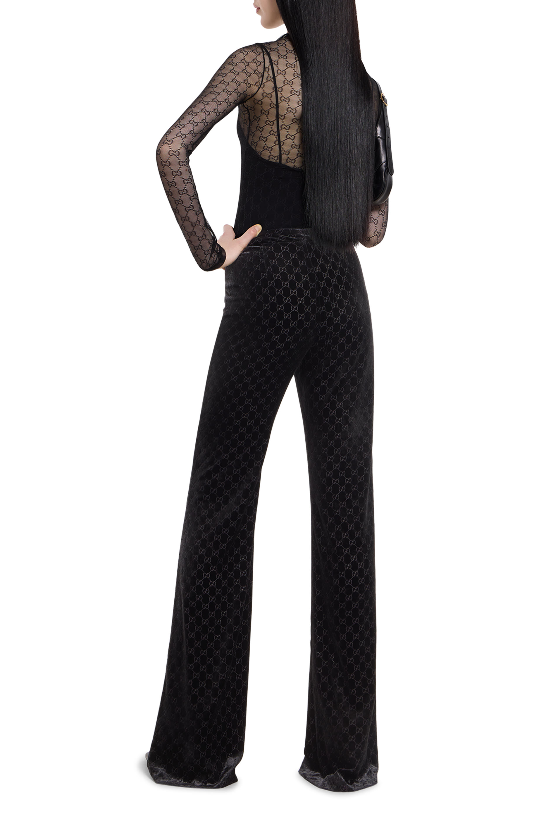 تيشيرت دانتيل مطاطي بنقشة شعار الماركة