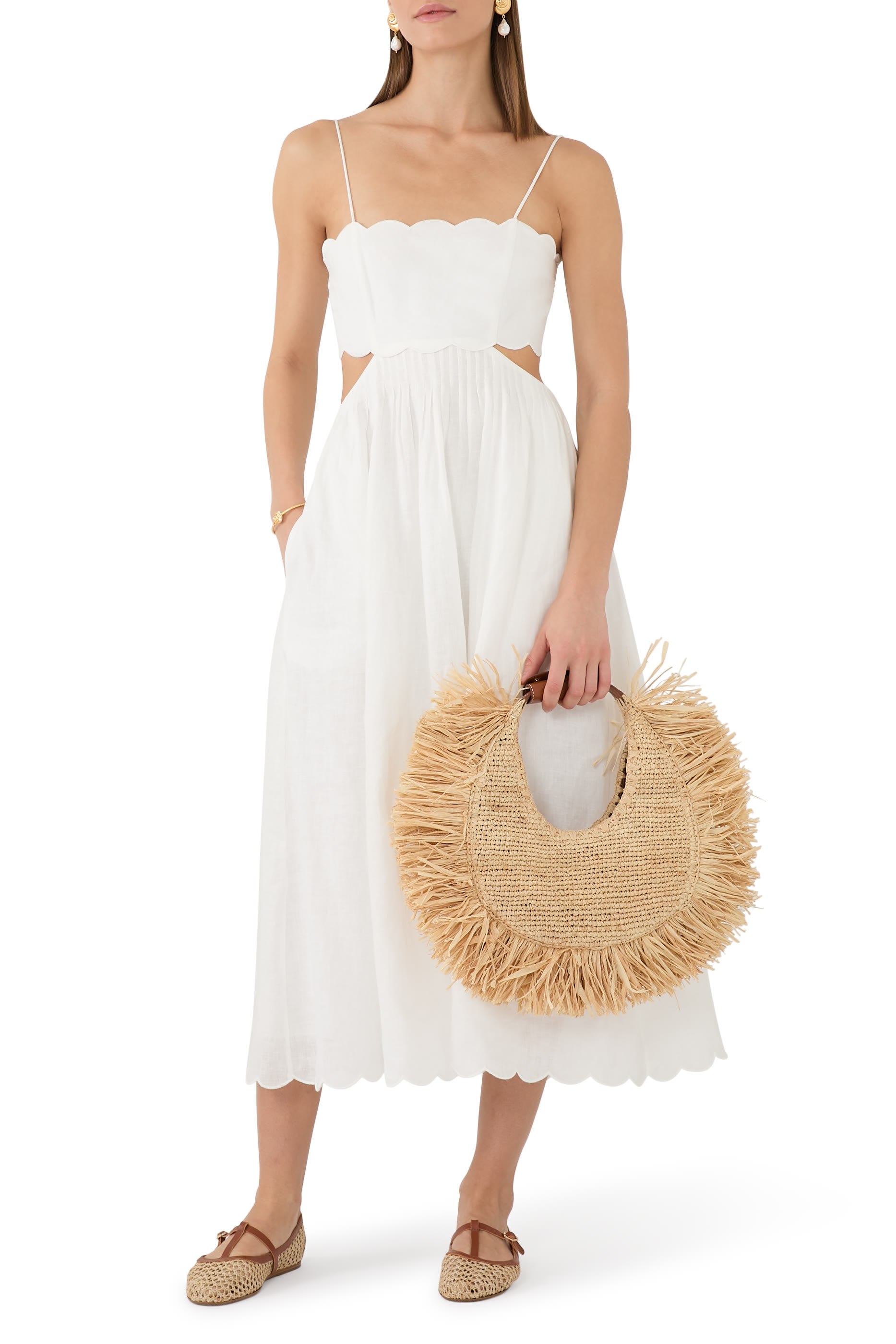 فستان ريانون متوسط الطول بحواف صدفية