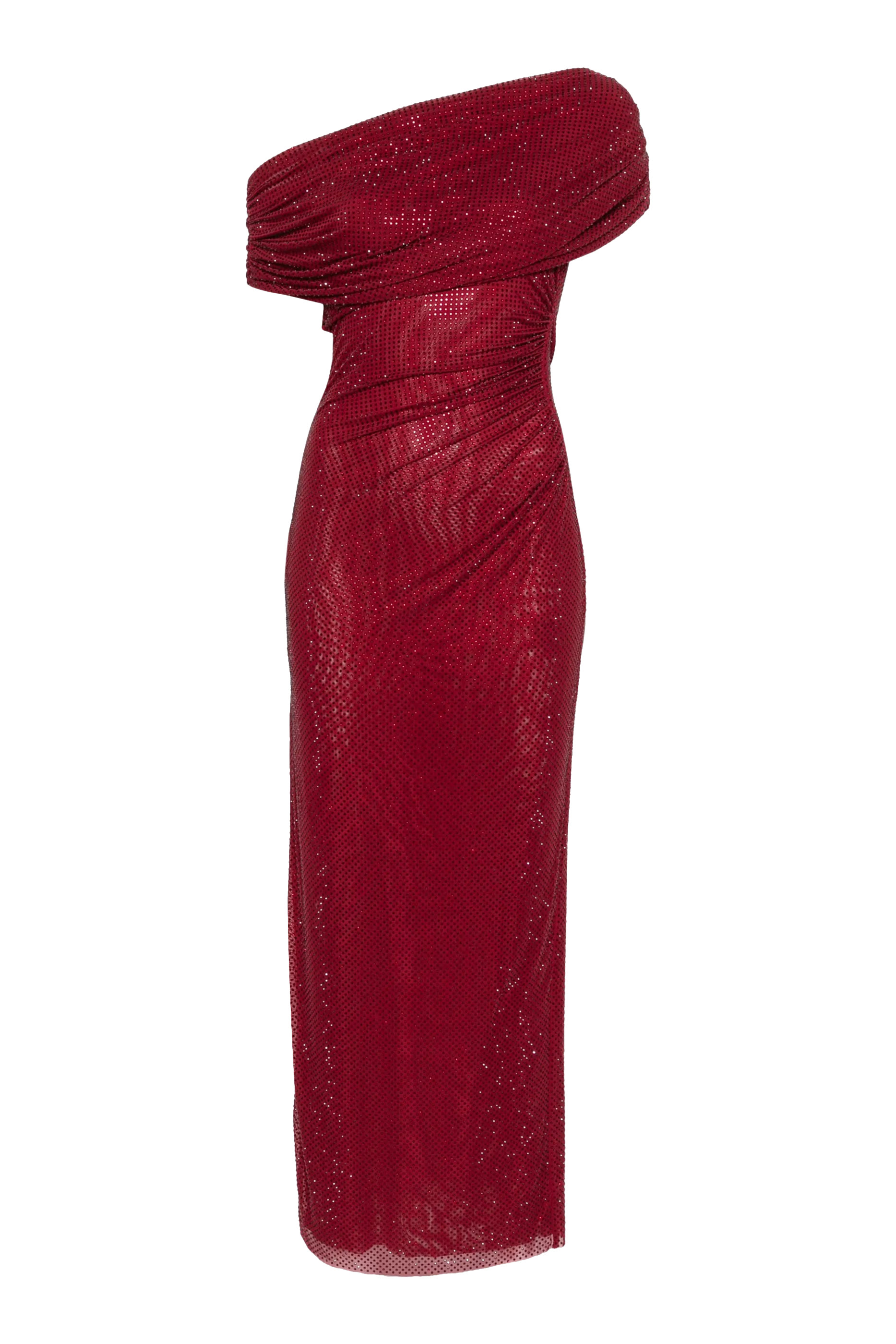 فستان درابيه متوسط الطول مرصع بأحجار الراين