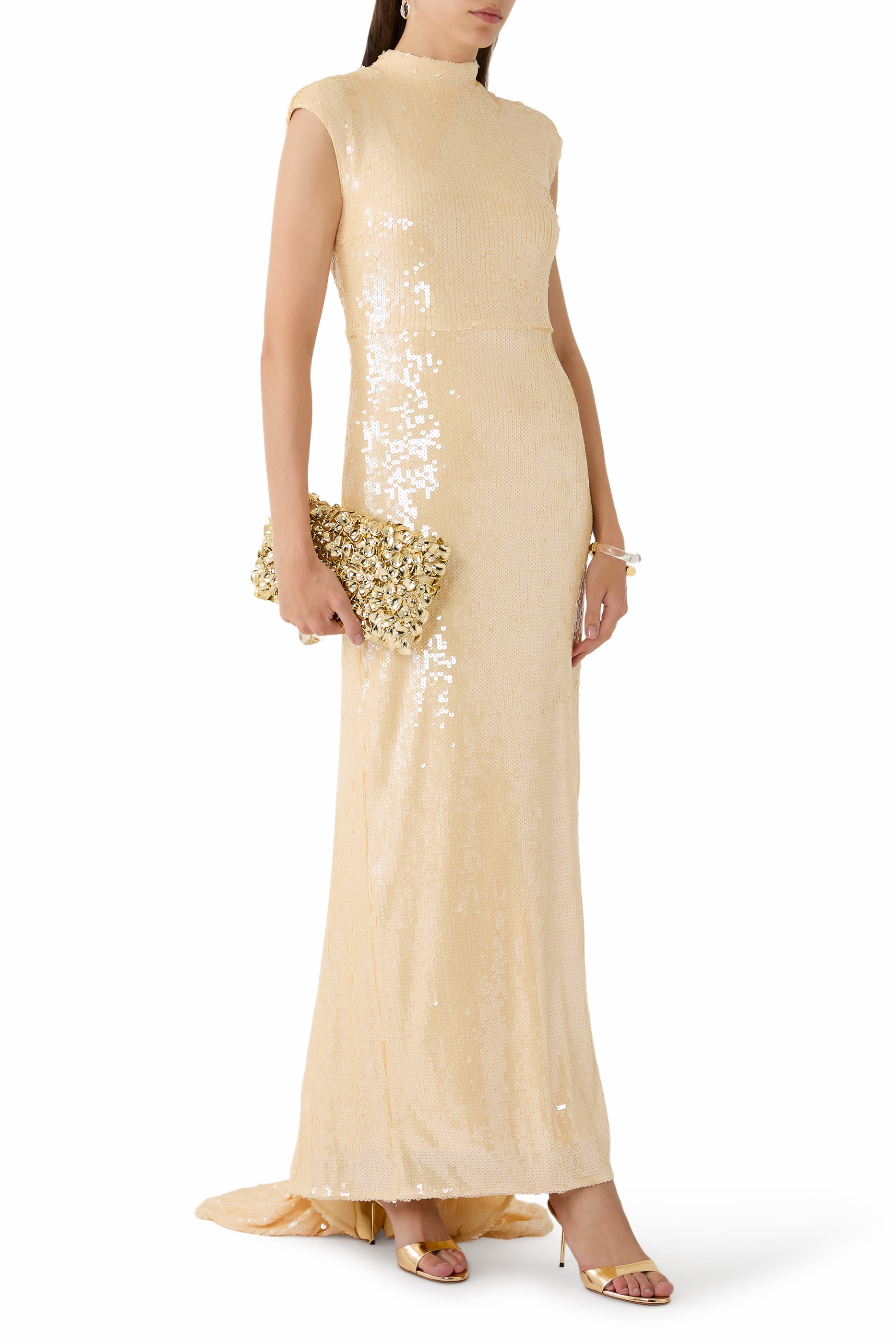 فستان بأكمام كاب مزين بالترتر