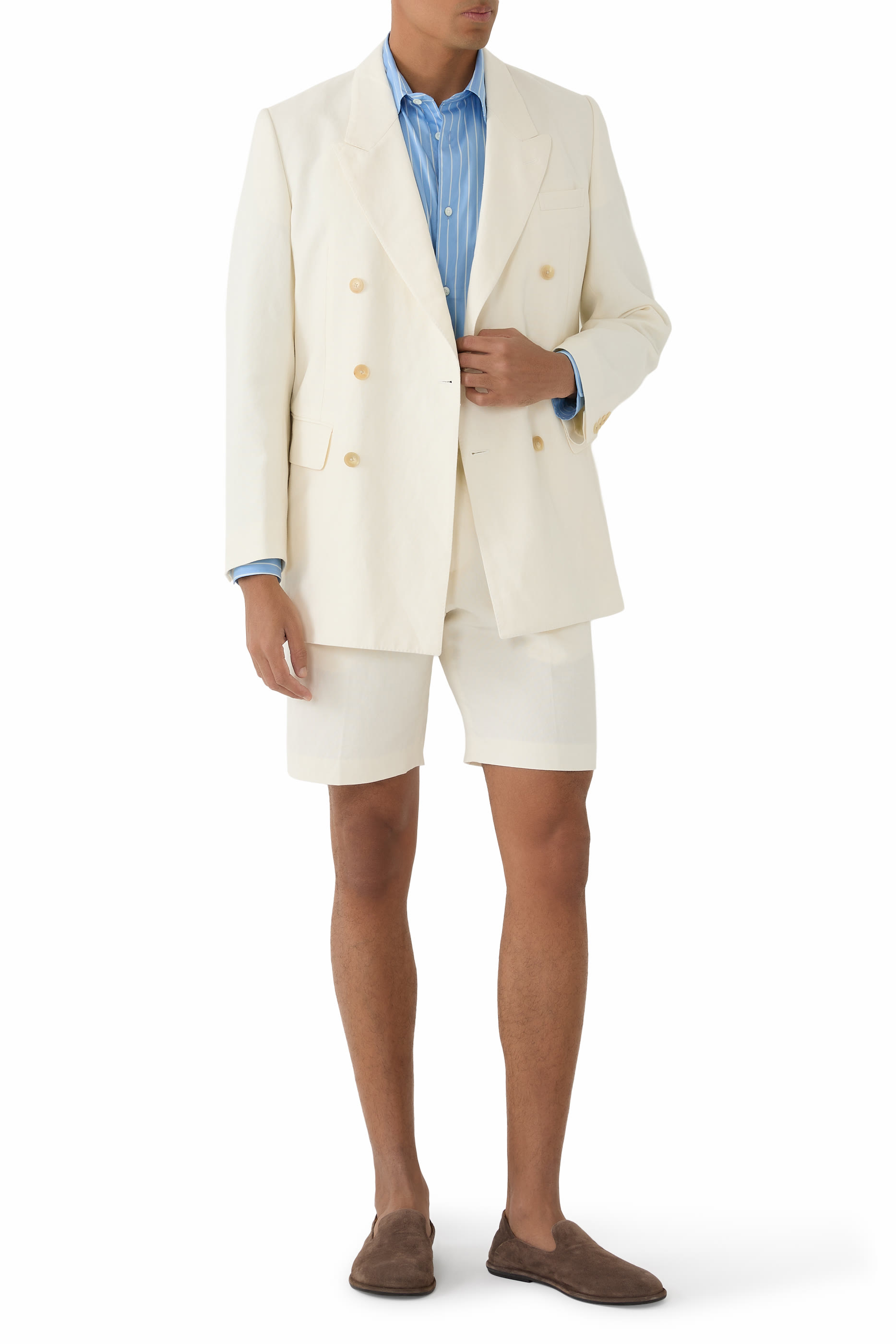 جاكيت او اكس بصفي أزرار صوف وقطن وكتان