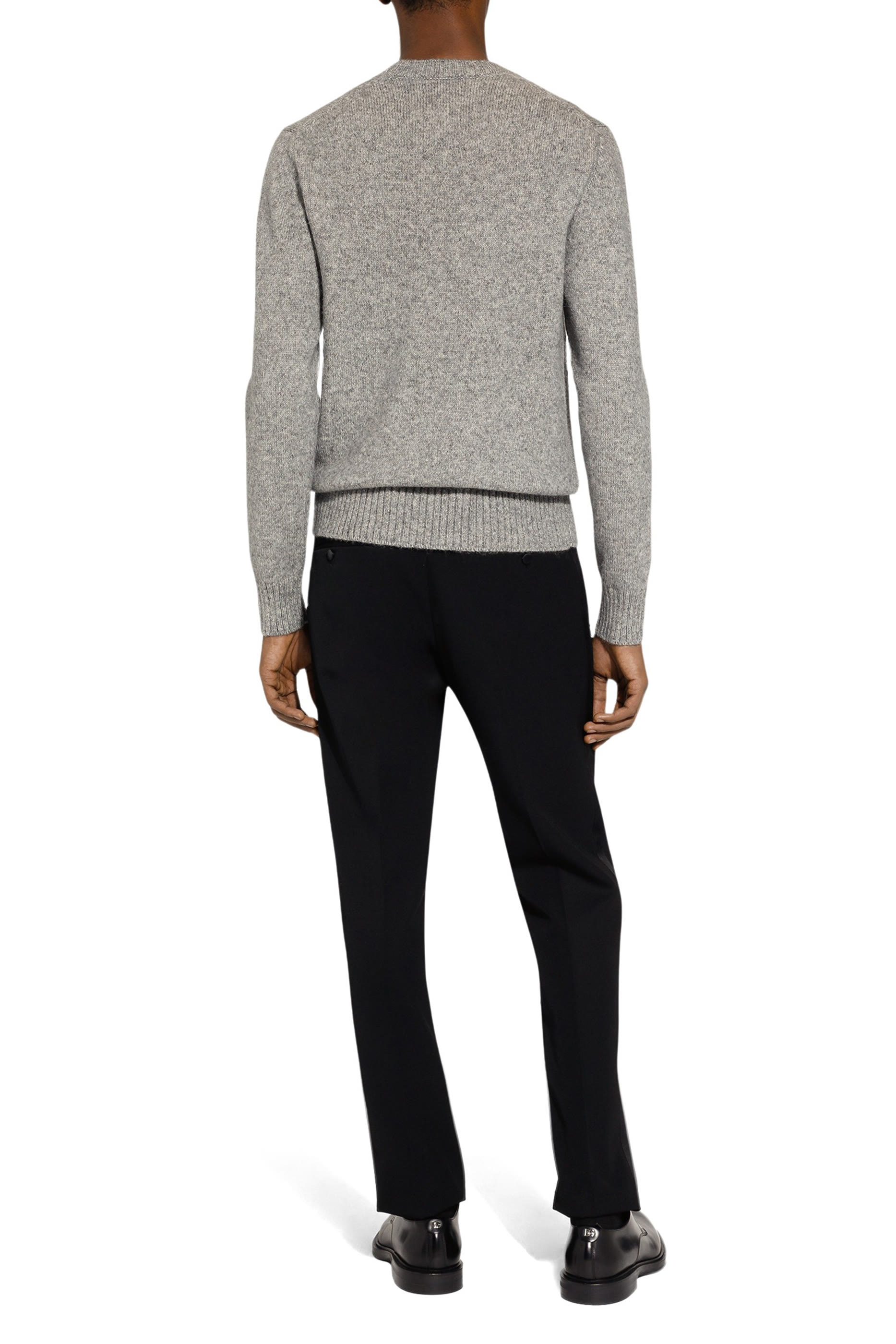 سترة بياقة مستديرة بتطريز حرفي شعار الماركة صوف