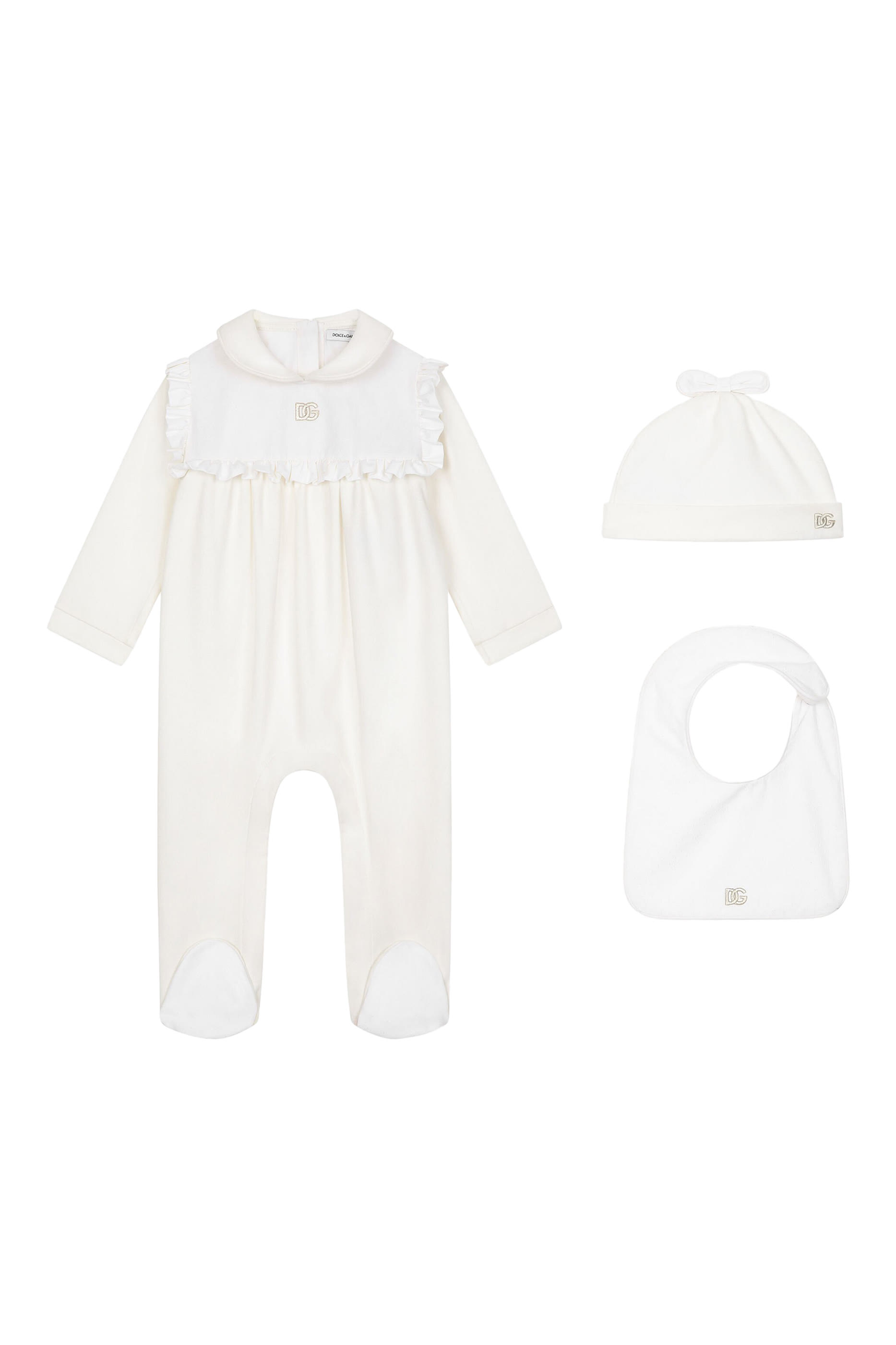 طقم أفرول وقبعة ومريلة للرضع