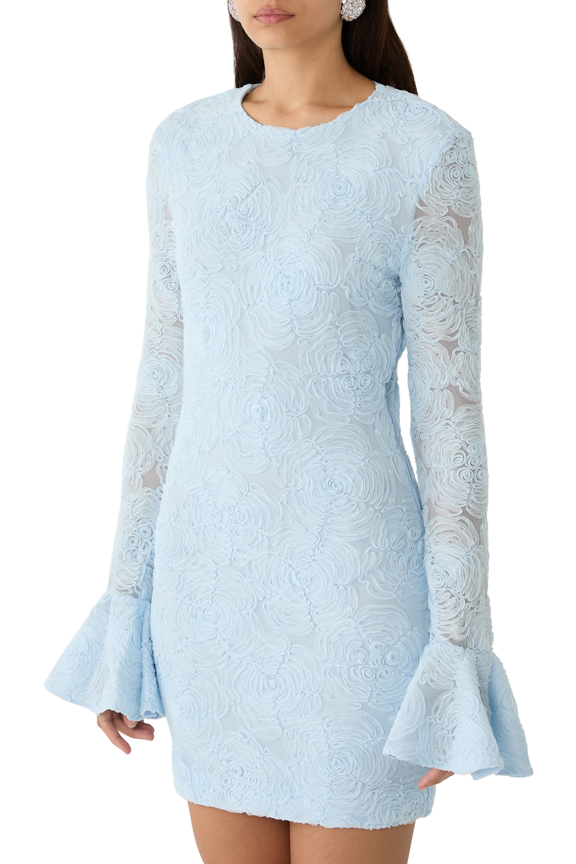 فستان قصير بكشكش قماش شبكي