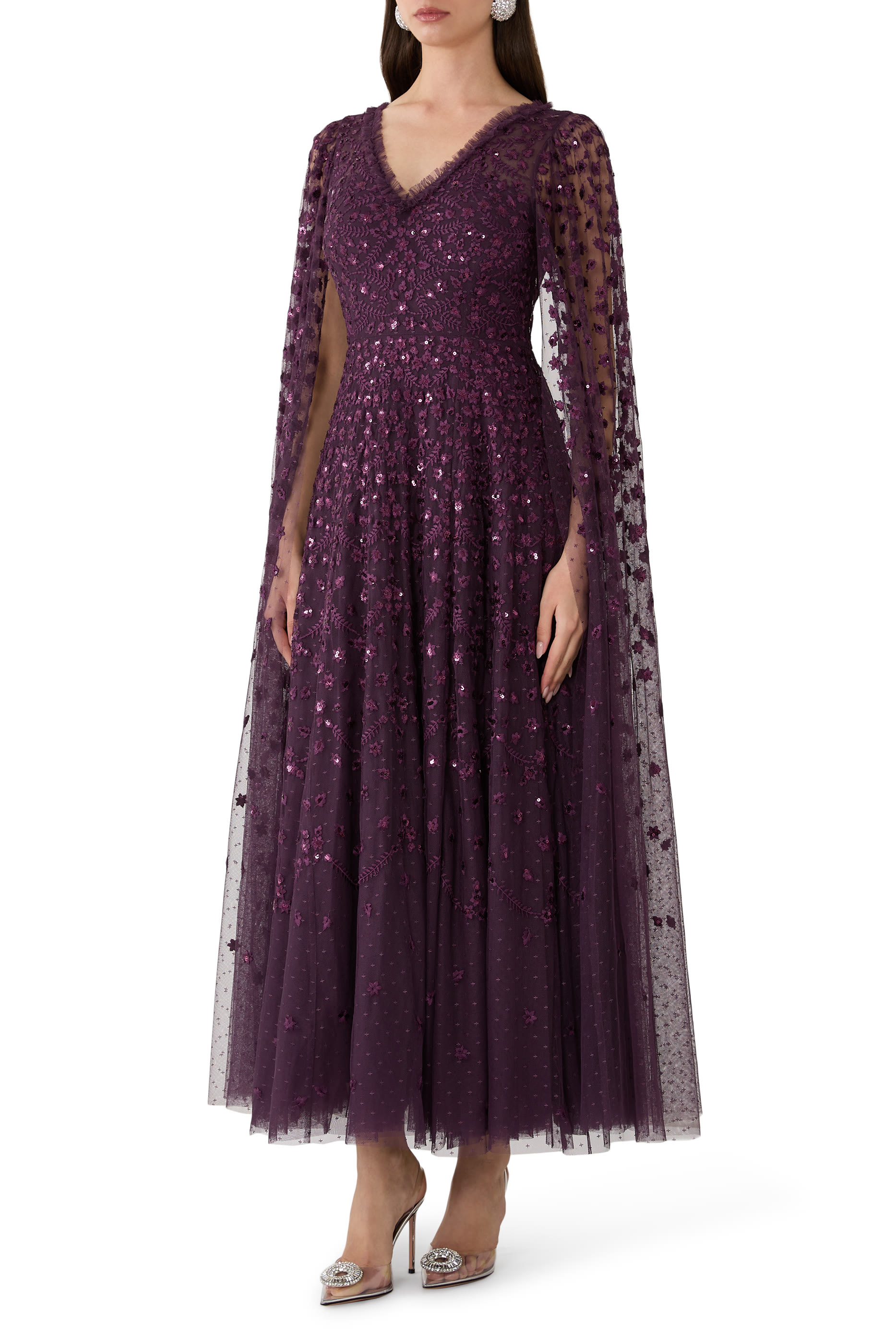 فستان سهرة كلوفر بأكمام كاب بطول الكاحل