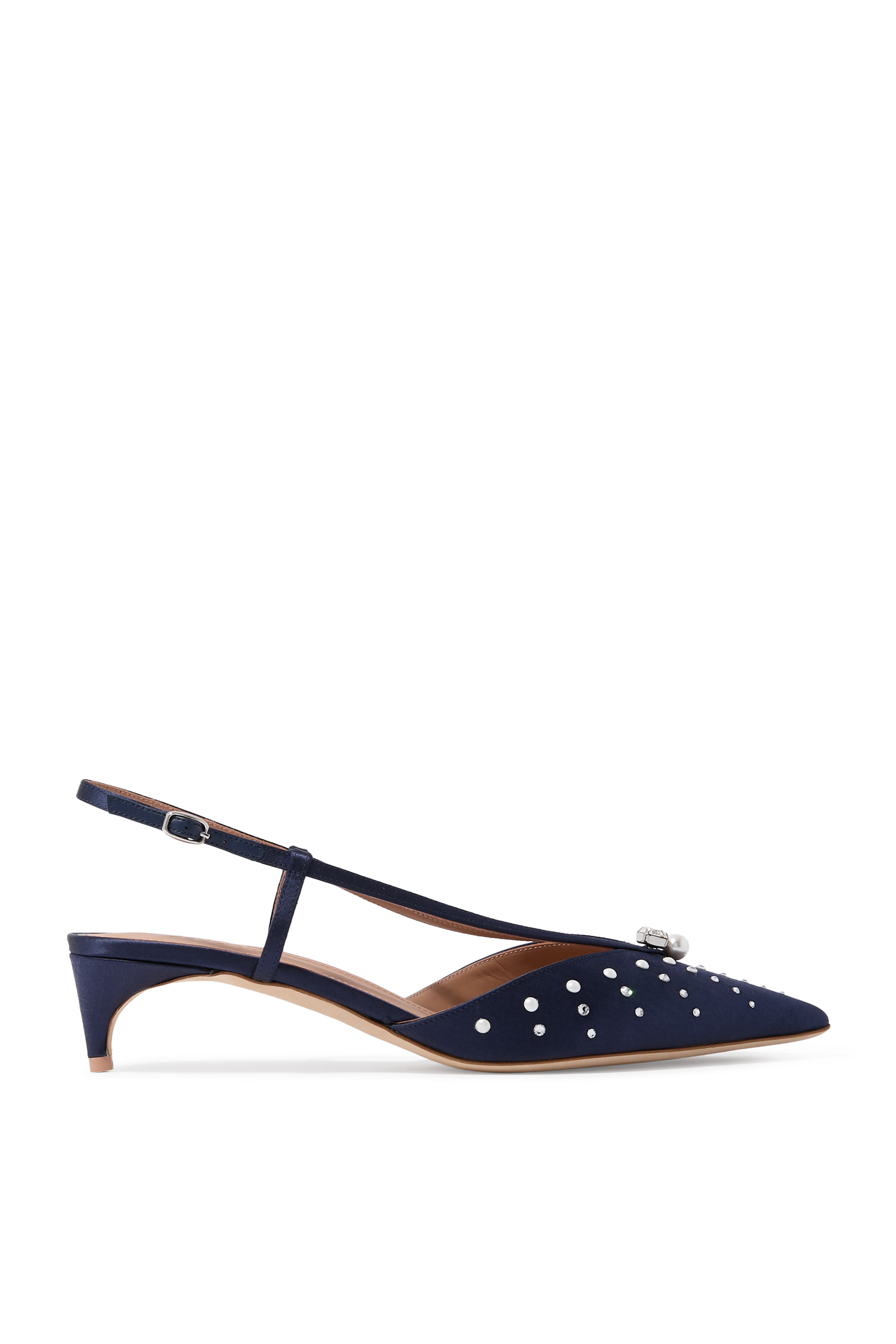 حذاء مور 70 مفتوح من الخلف ستان مزين بلؤلؤ