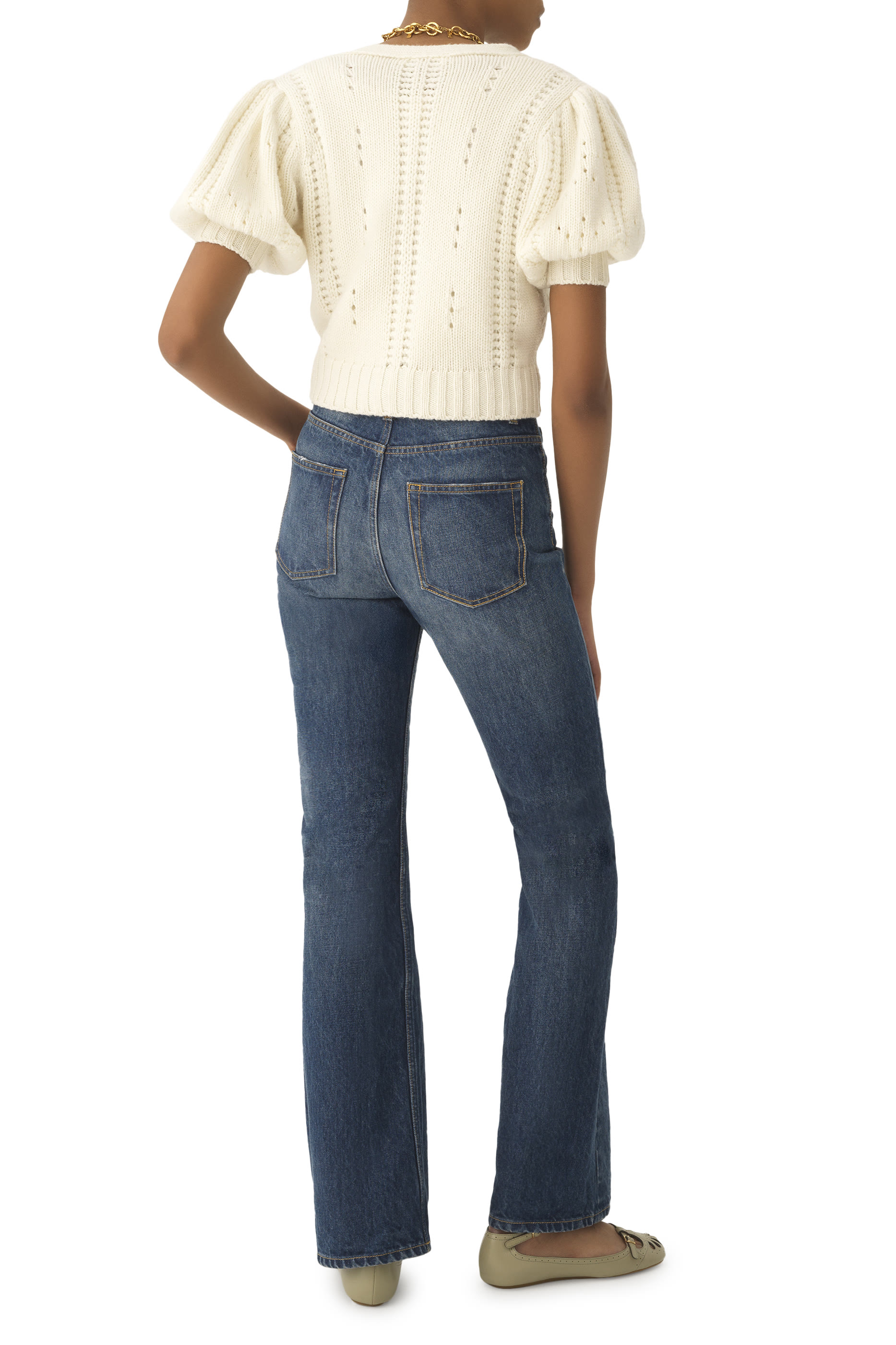 كارديجان بأكمام منفوخة نسيج صوف وكشمير