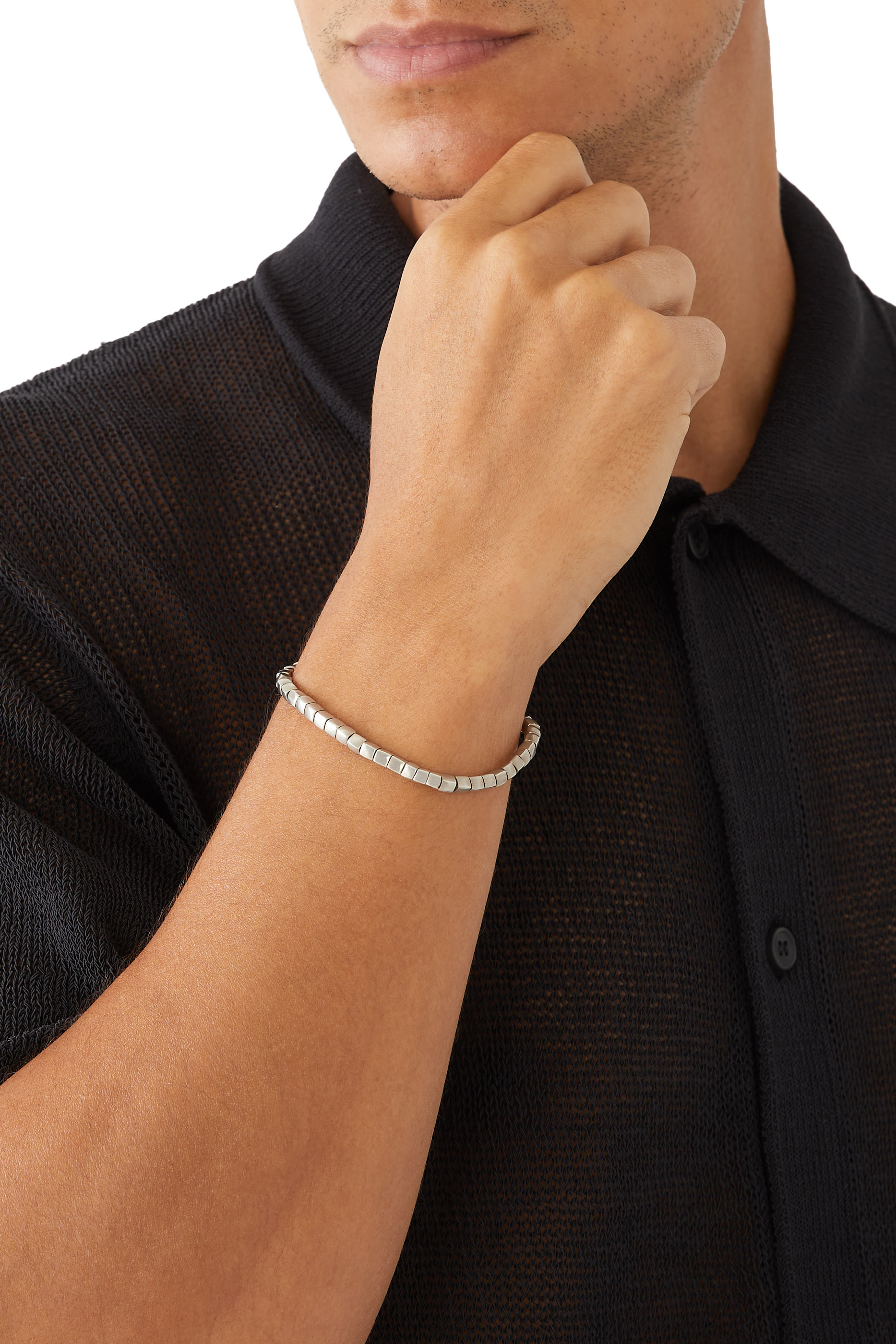 سوار بتصميم مسبحة بخرز مربع، فضة استرلينية