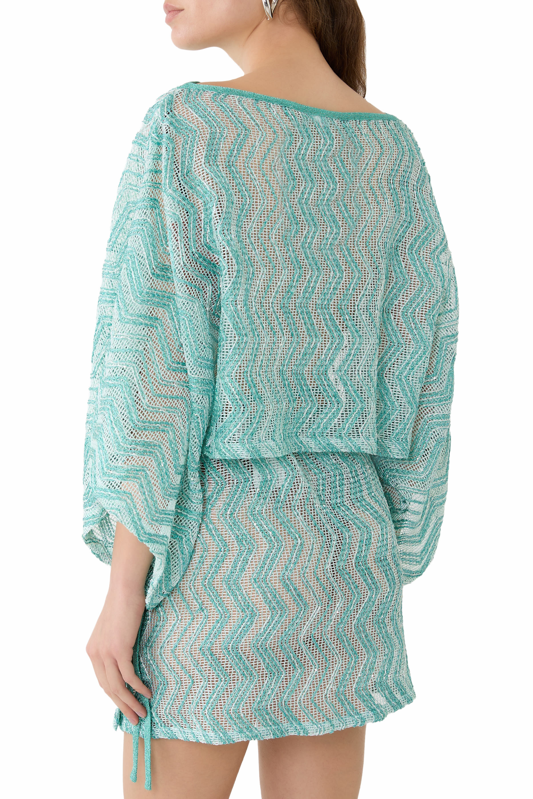 بلوزة قماش شبكي بنقشة خطوط متعرجة