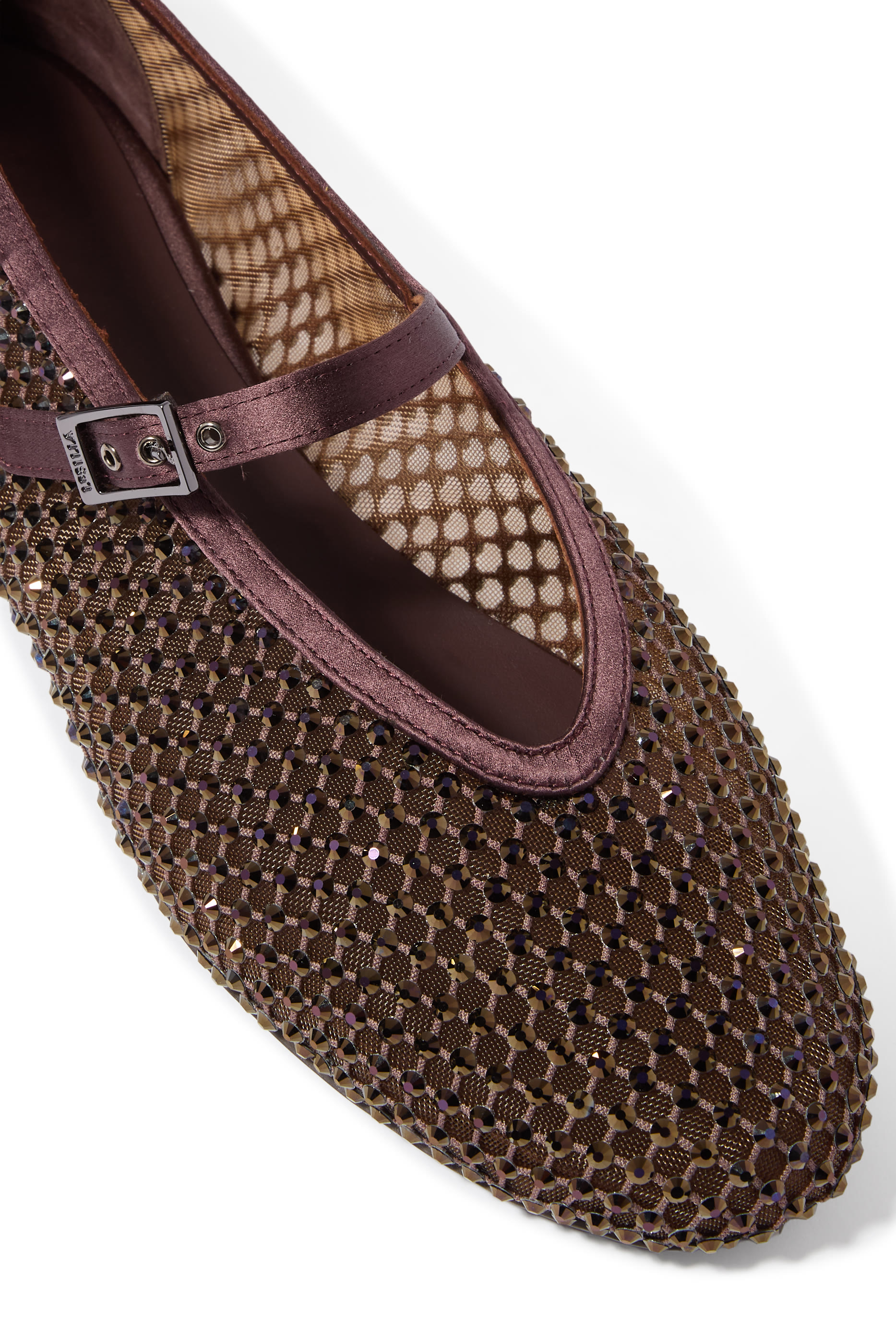 حذاء بالرينا بيوتر بنعل مسطح قماش شبكي مرصع بالكريستال