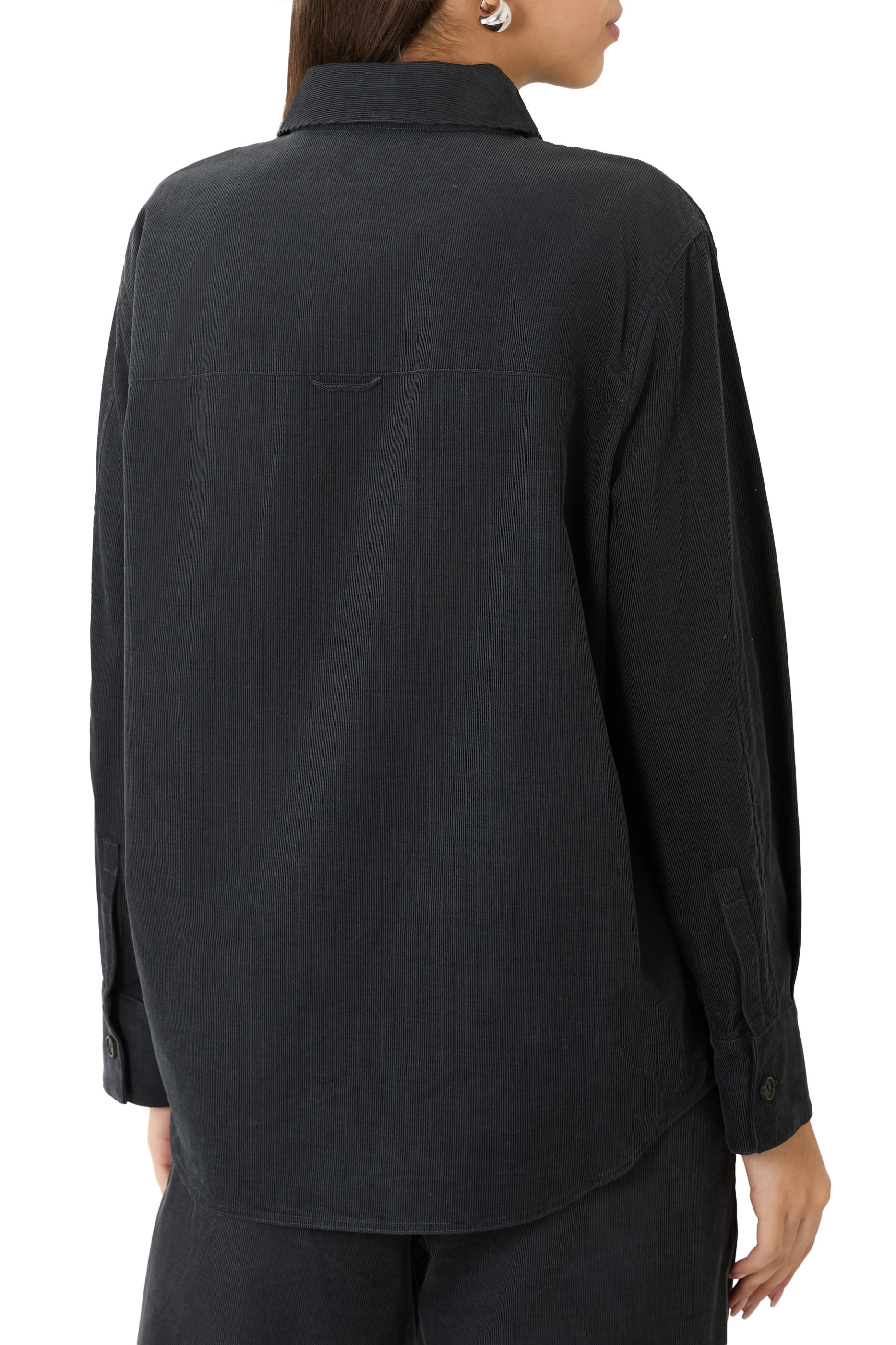 قميص بقصة فضفاضة قطن مخملي مضلع