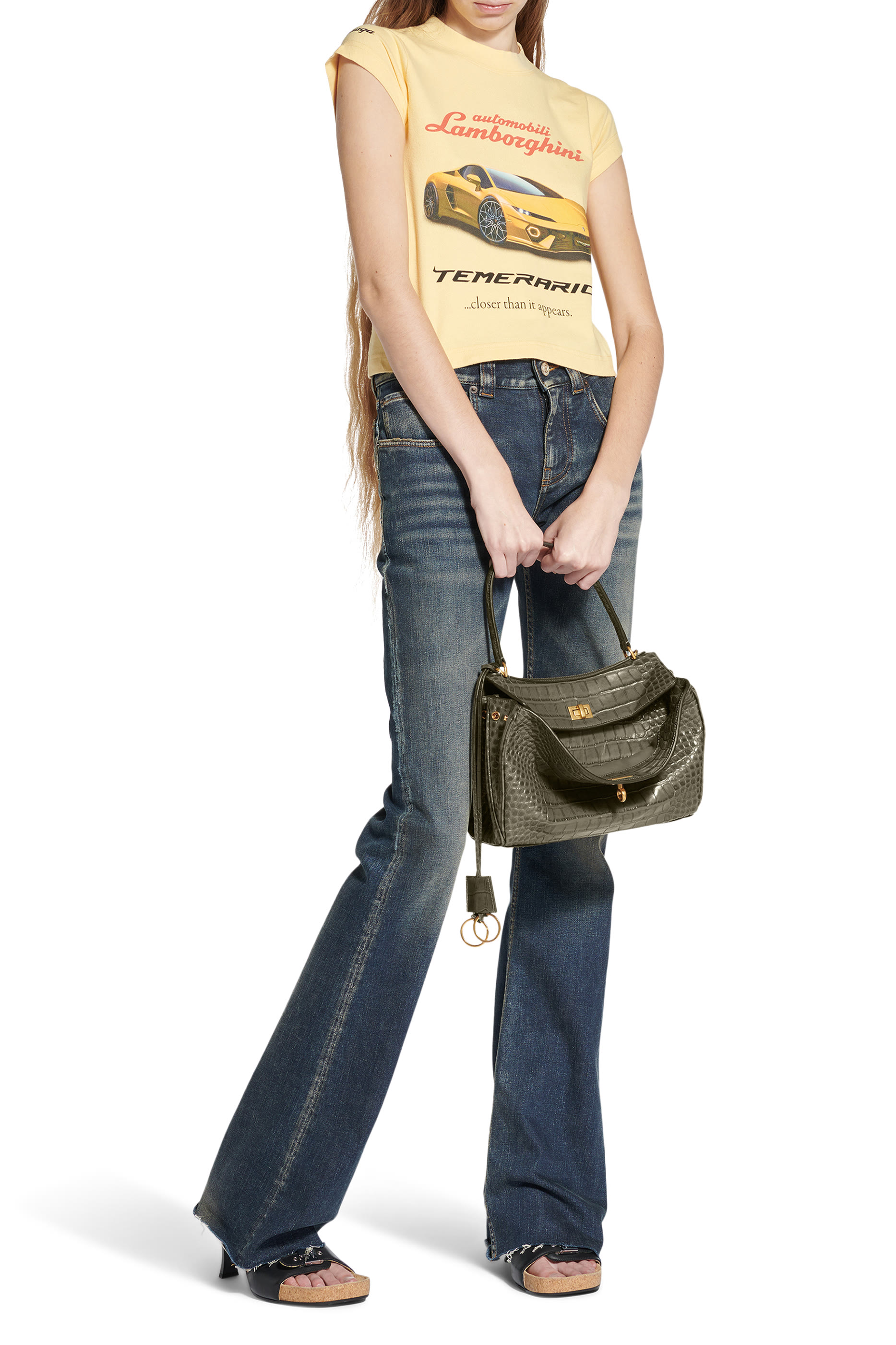 حقيبة يد روديو صغيرة بنقشة جلد التمساح