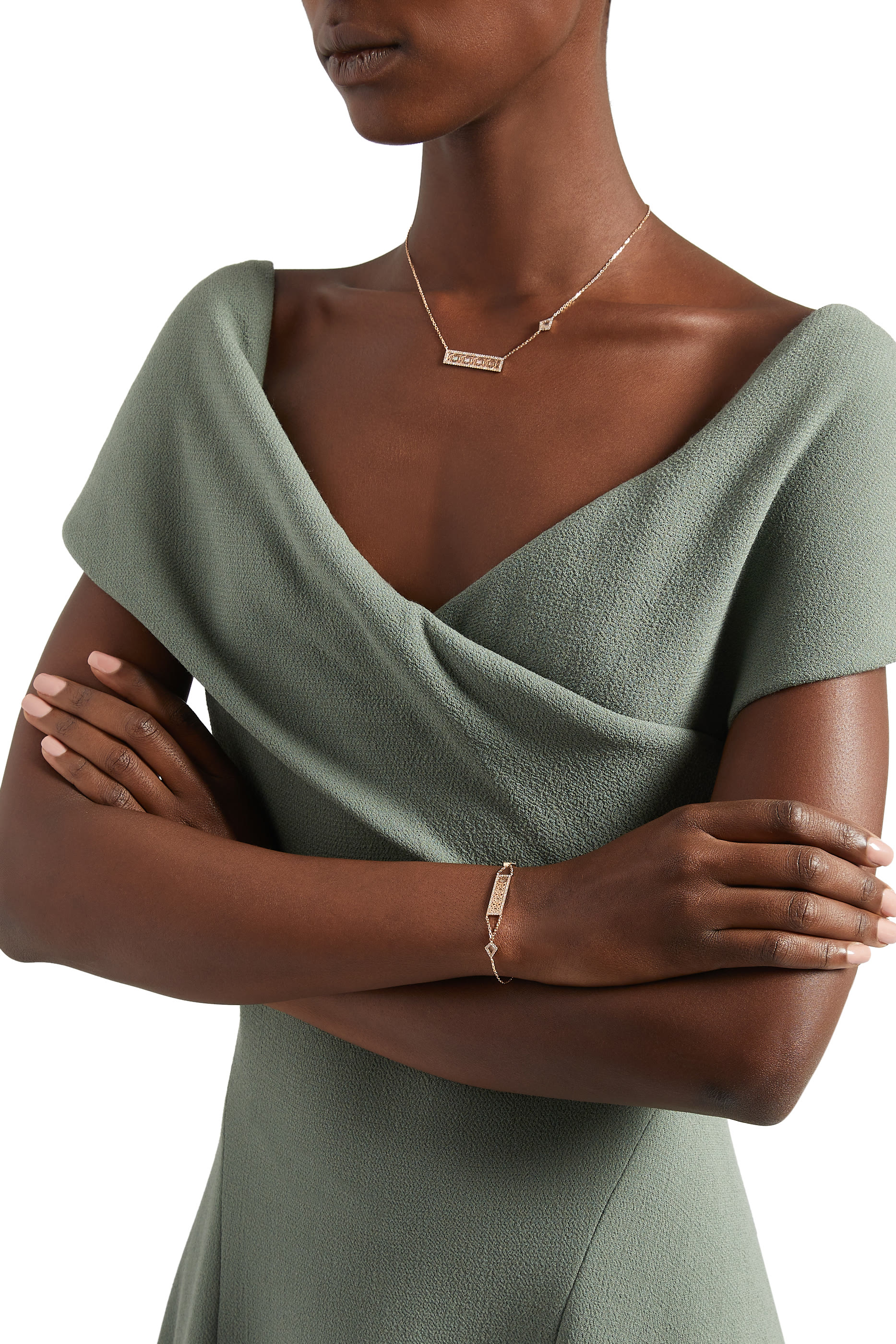 سوار عود تراث مرصع الماس وعرق اللؤلؤ، ذهب وردي عيار 18