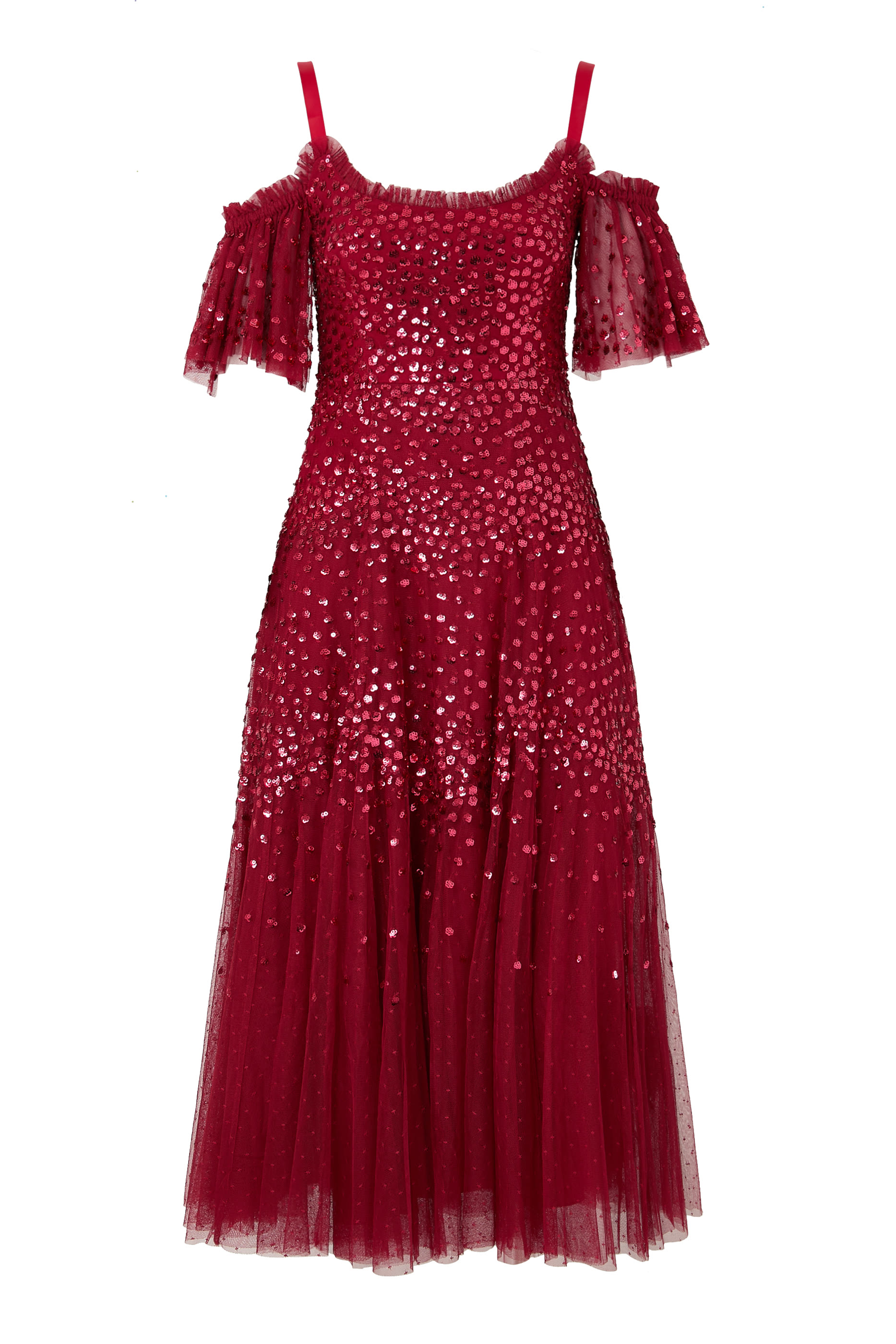 فستان باليرينا بأجزاء صدفية وتطريزات بالترتر 